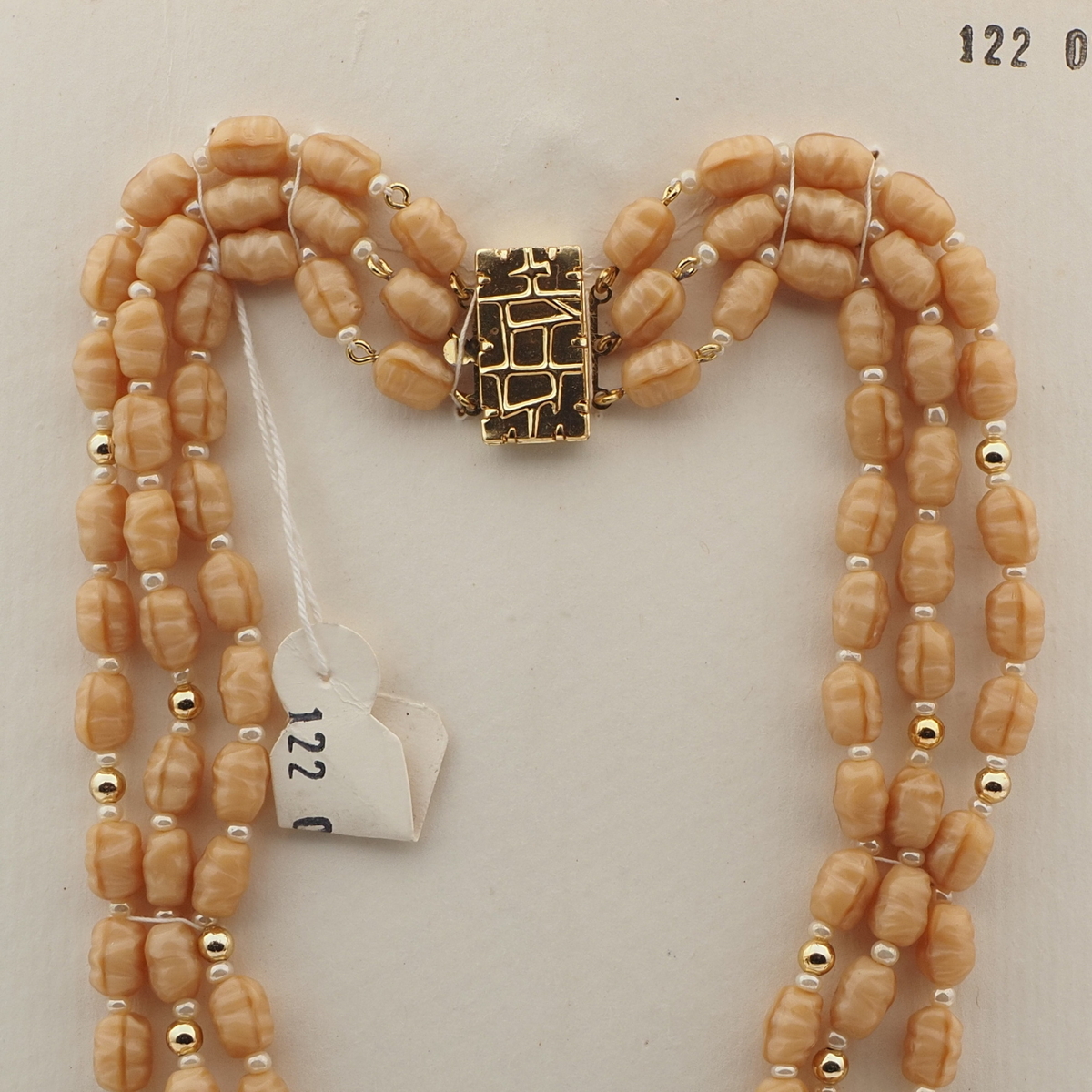 Vintage Czech 3 strand necklace beige oval nugget glass beads  