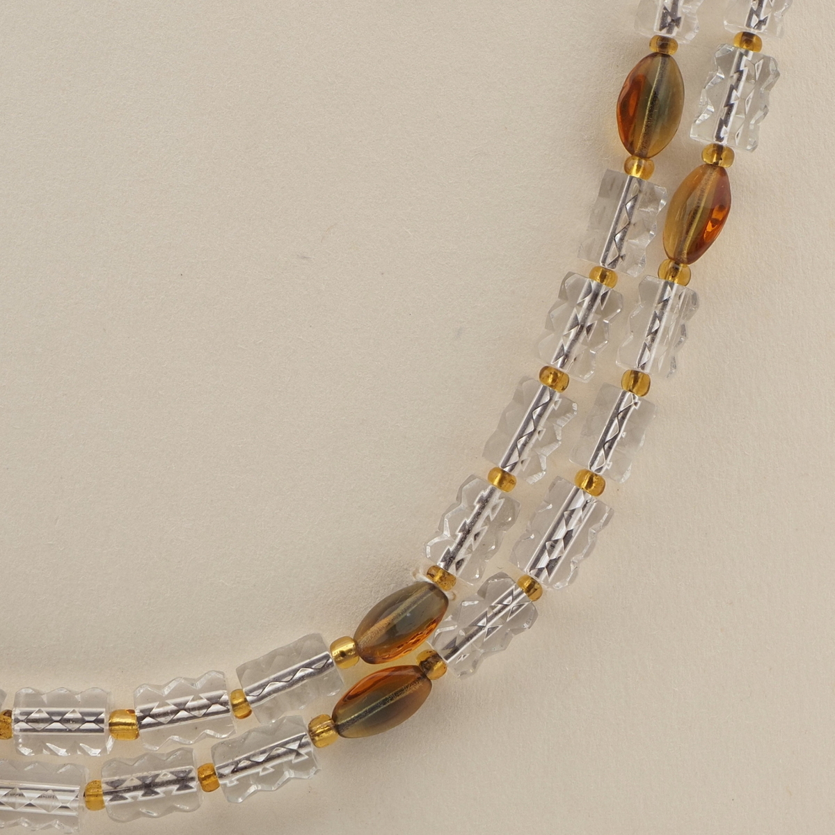 Vintage Czech 2 strand necklace crystal topaz glass beads  