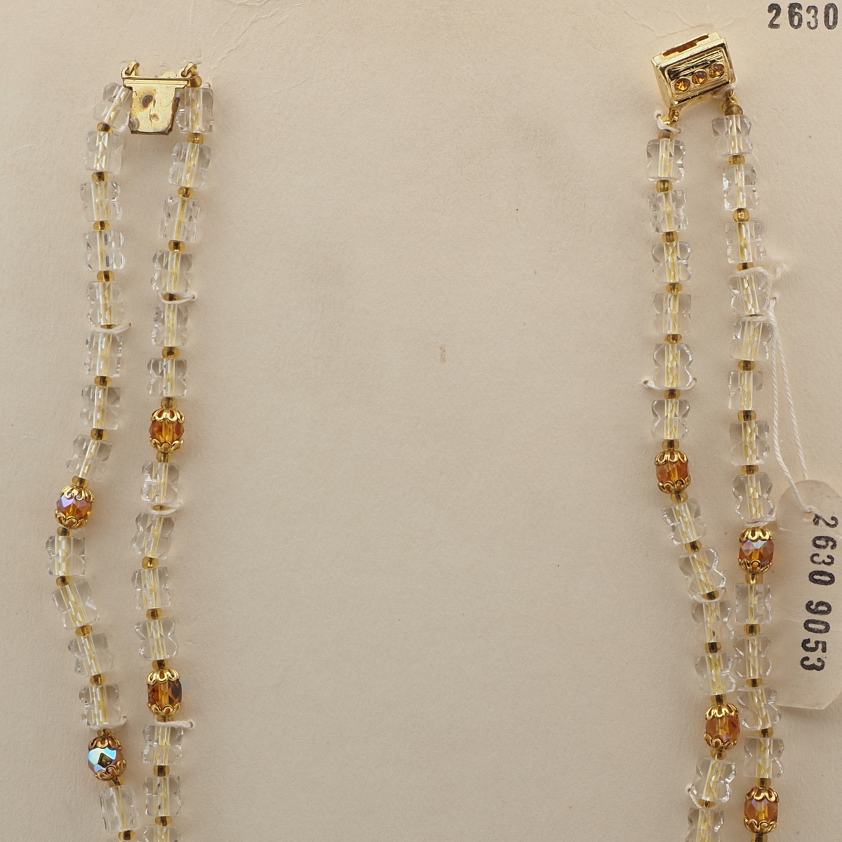 Vintage Czech 2 strand necklace lined crystal vitrail topaz glass beads  