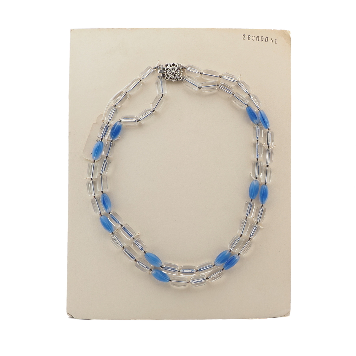 Vintage Czech 2 strand necklace blue lined crystal blue opaline glass beads  