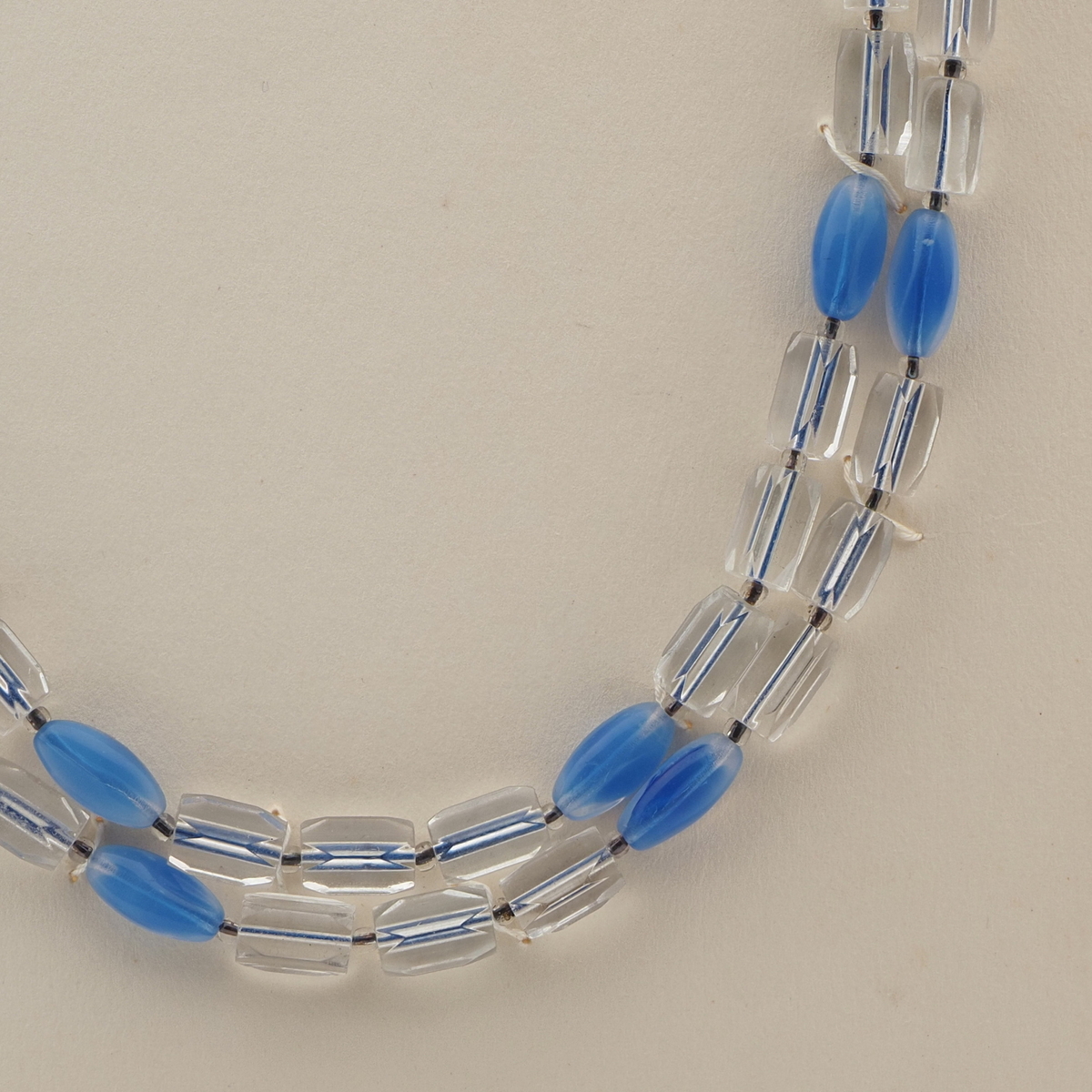 Vintage Czech 2 strand necklace blue lined crystal blue opaline glass beads  