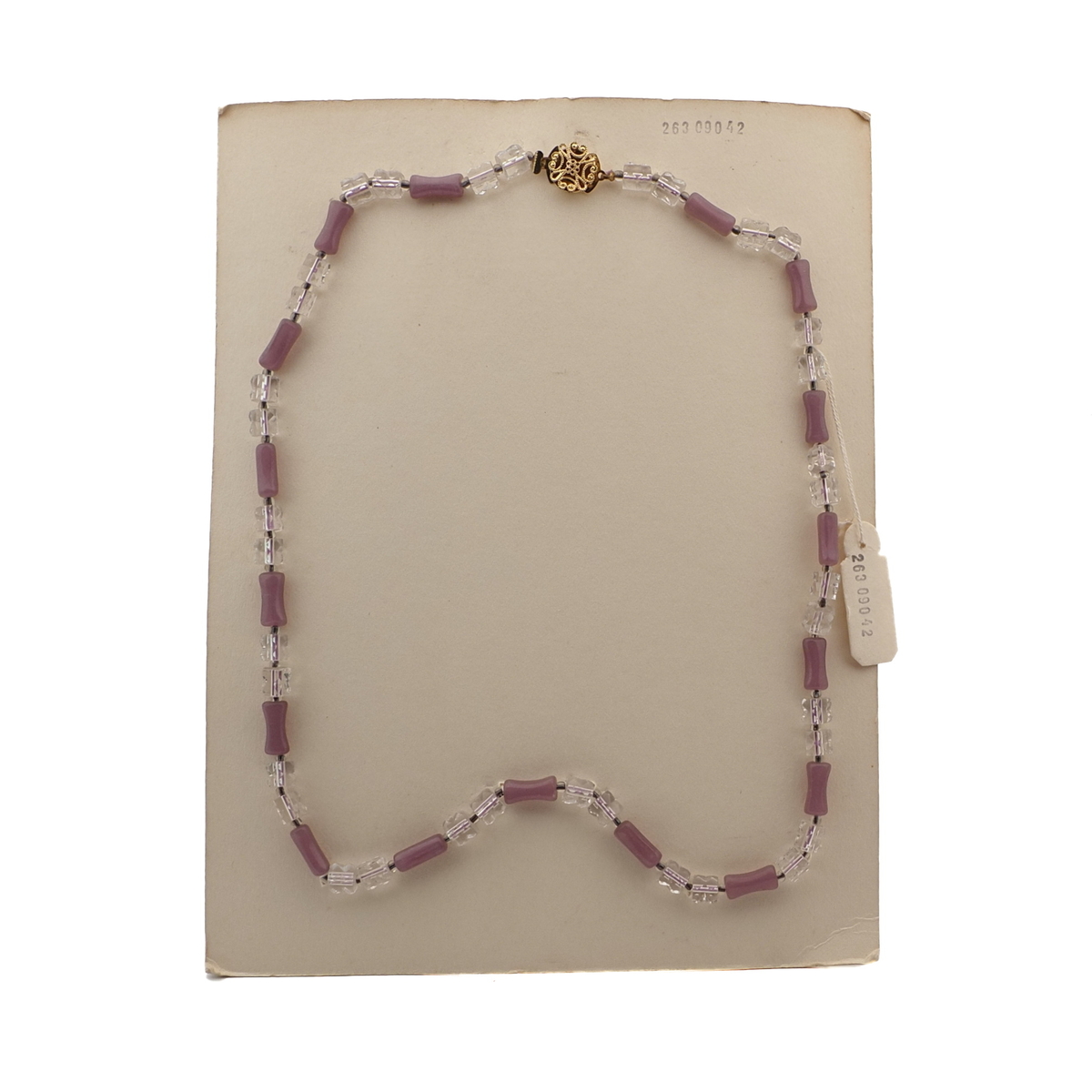 Vintage Czech necklace crystal pentagon purple opaline glass beads  