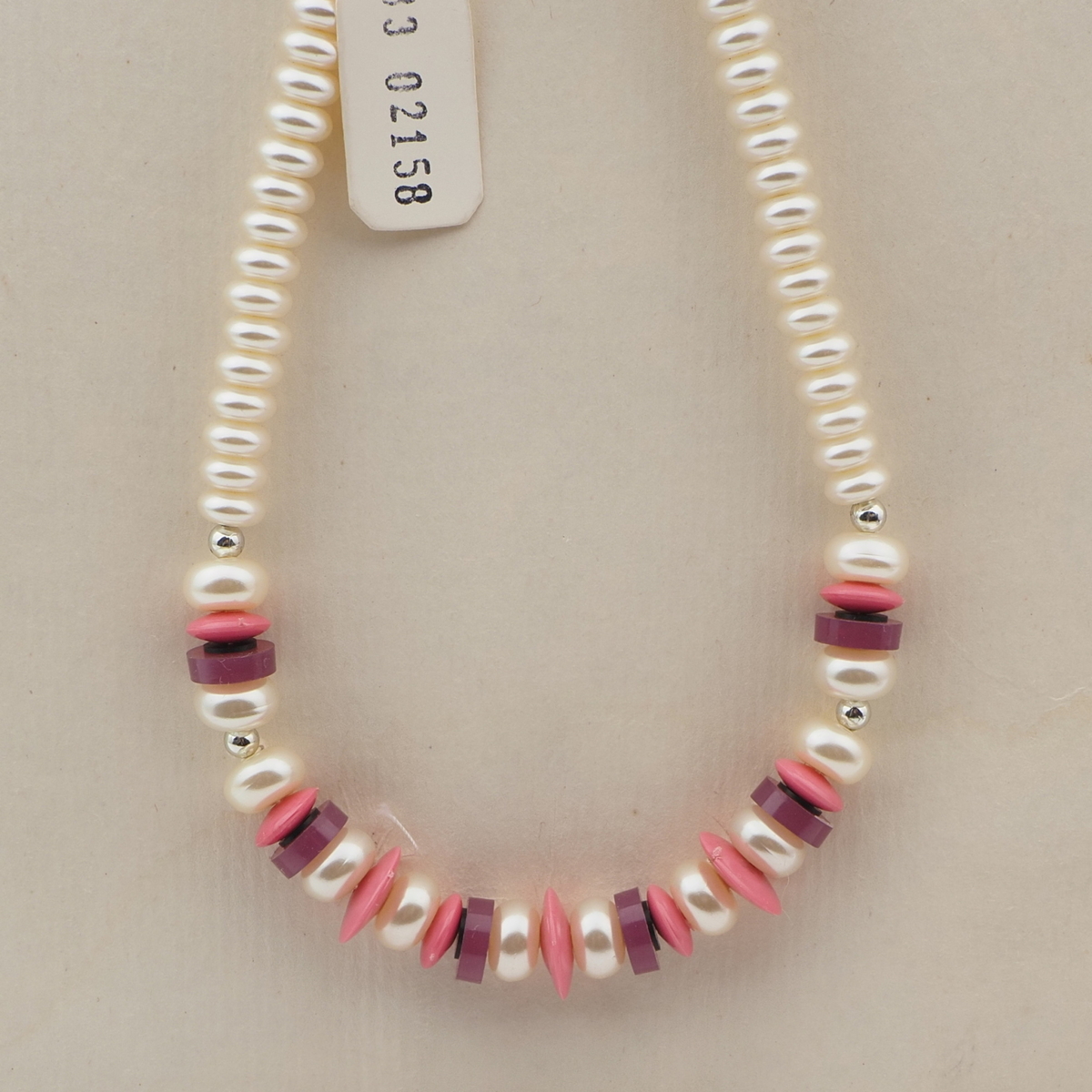 Vintage Czech necklace pearl pink purple glass plastic beads 