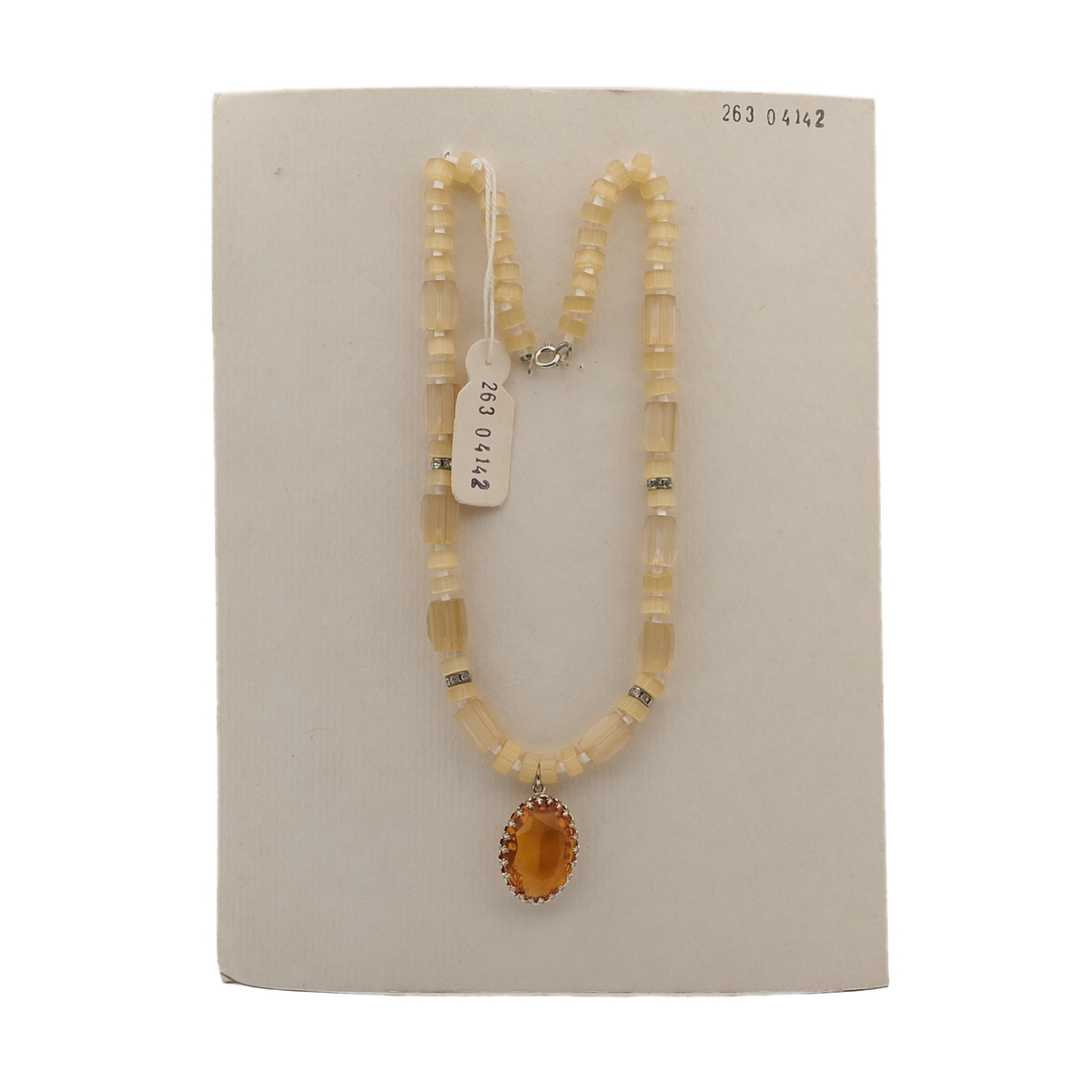 Vintage Czech rhinestone pendant necklace topaz satin atlas glass beads 