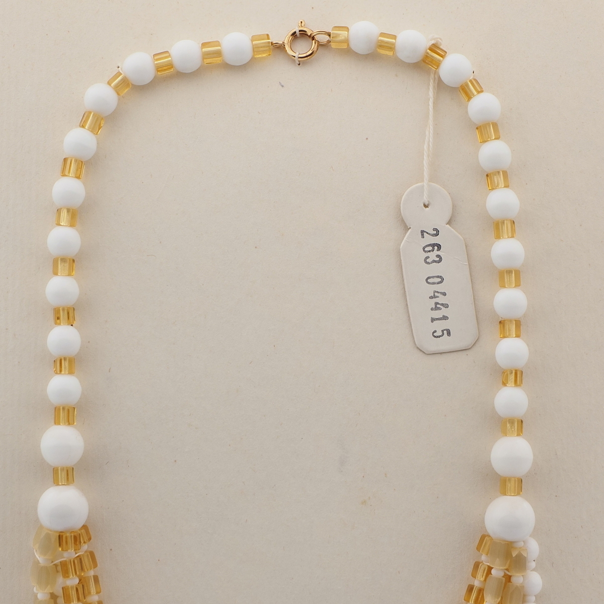Vintage Czech 1 to 5 strand necklace satin atlas topaz white glass beads 