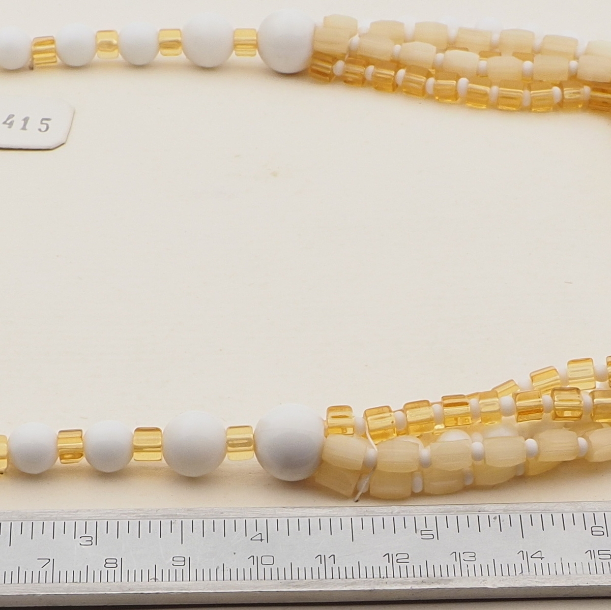 Vintage Czech 1 to 5 strand necklace satin atlas topaz white glass beads 