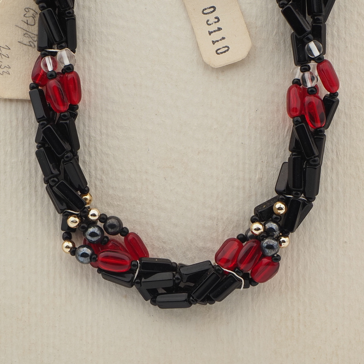 Vintage Czech 4 strand necklace clear black red hematite glass beads 