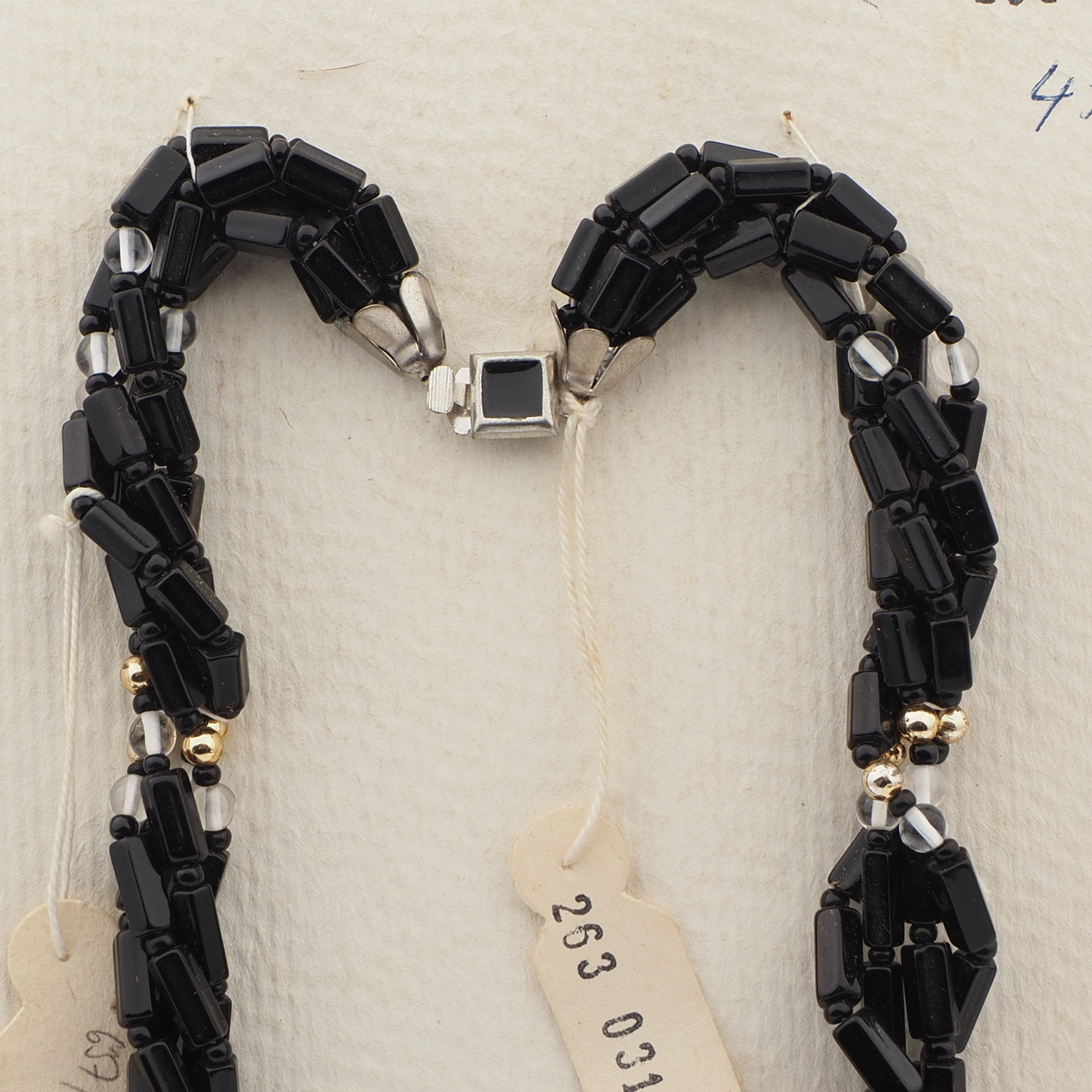 Vintage Czech 4 strand necklace clear black red hematite glass beads 