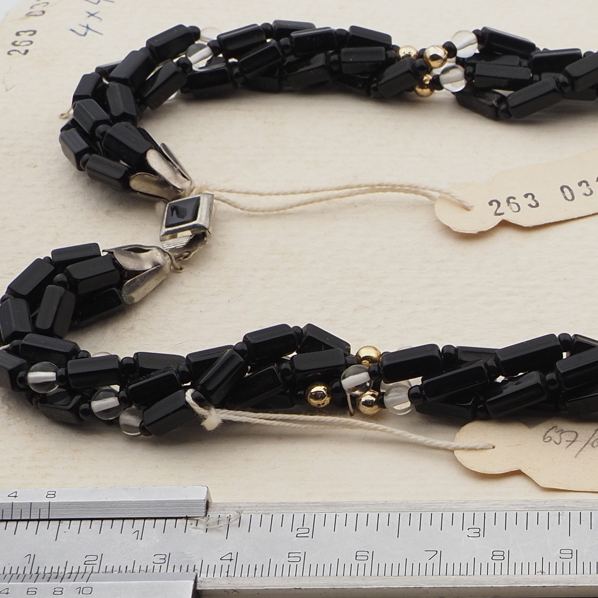 Vintage Czech 4 strand necklace clear black red hematite glass beads 