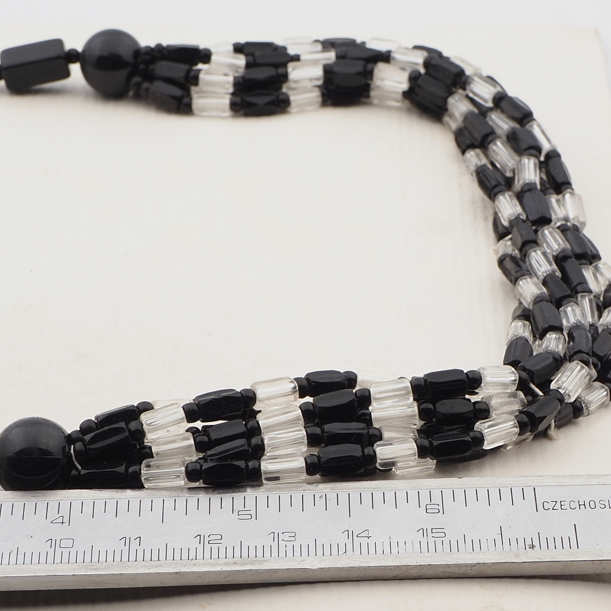 Vintage Czech 1 to 7 strand necklace clear black glass beads 