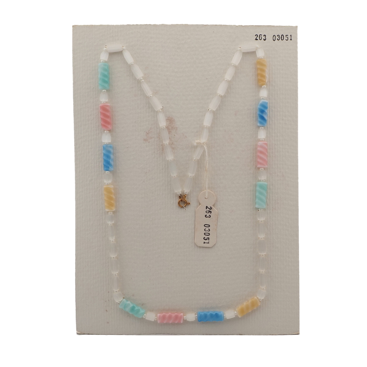 Vintage Czech necklace satin atlas pastel spiral glass beads 28"