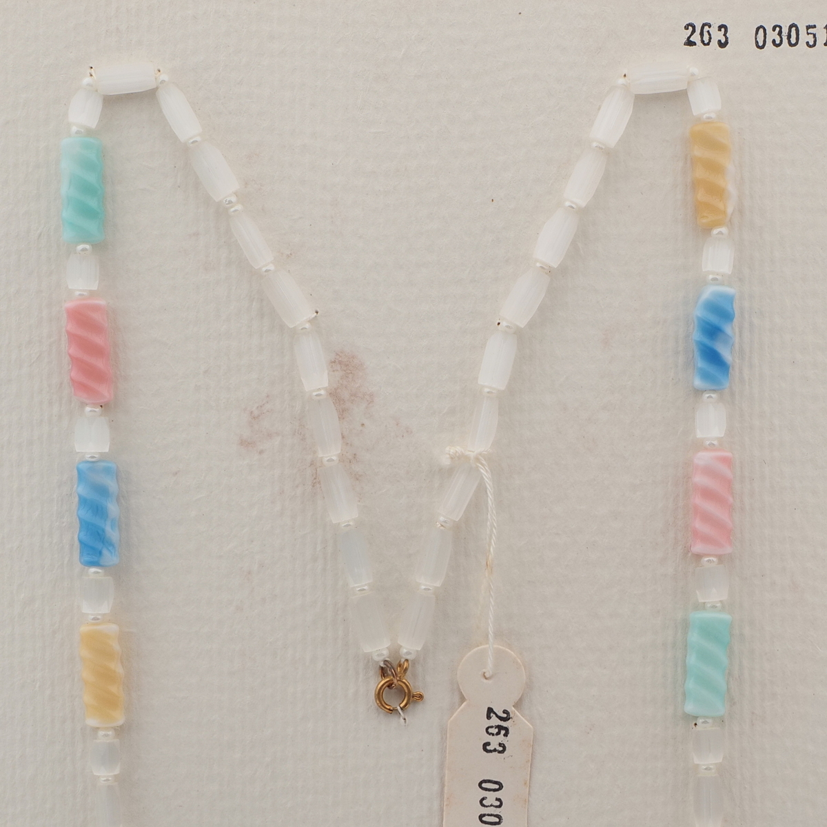 Vintage Czech necklace satin atlas pastel spiral glass beads 28"