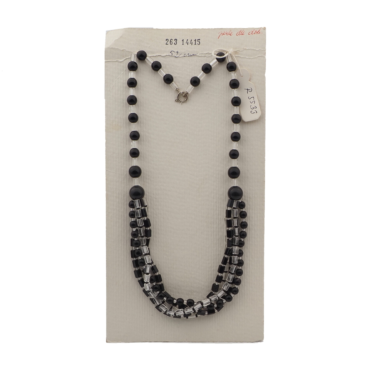 Vintage Czech 1 to 5 strand necklace clear black glass beads 