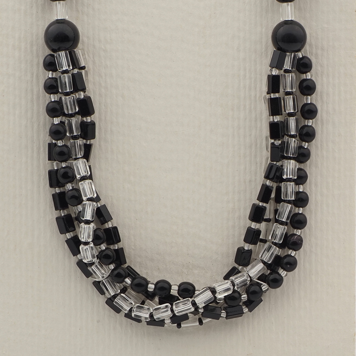 Vintage Czech 1 to 5 strand necklace clear black glass beads 