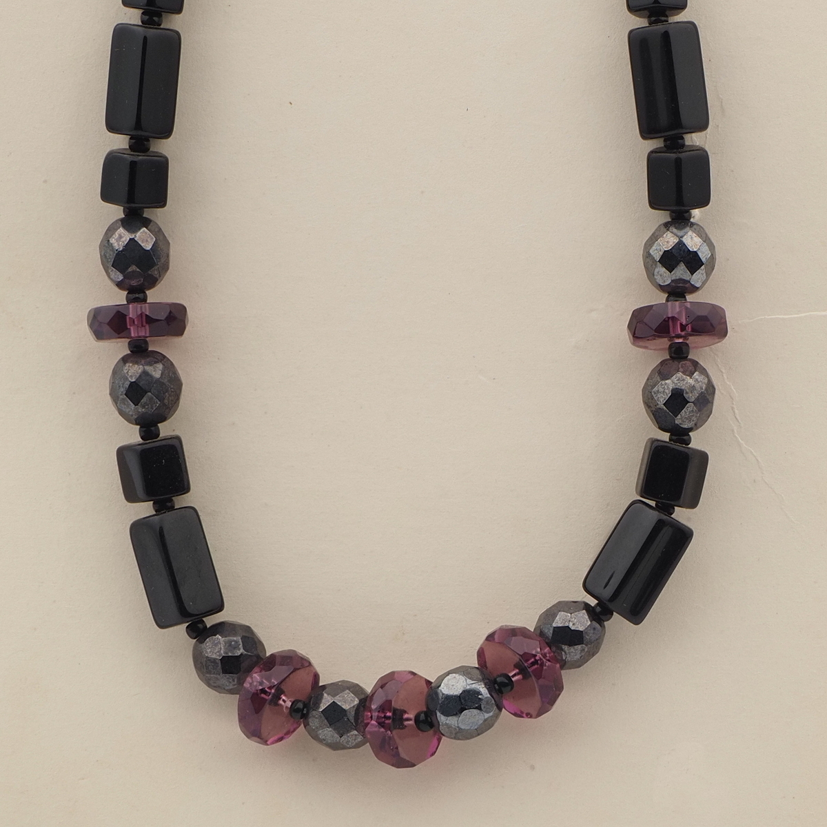 Vintage Czech necklace black hematite purple glass beads 