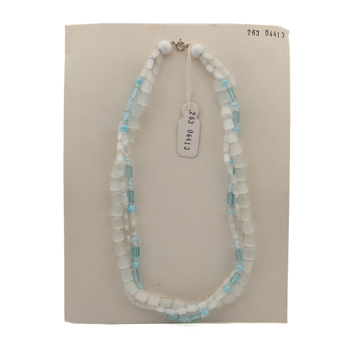 Vintage Czech 3 strand necklace satin atlas bicolor aqua glass beads 