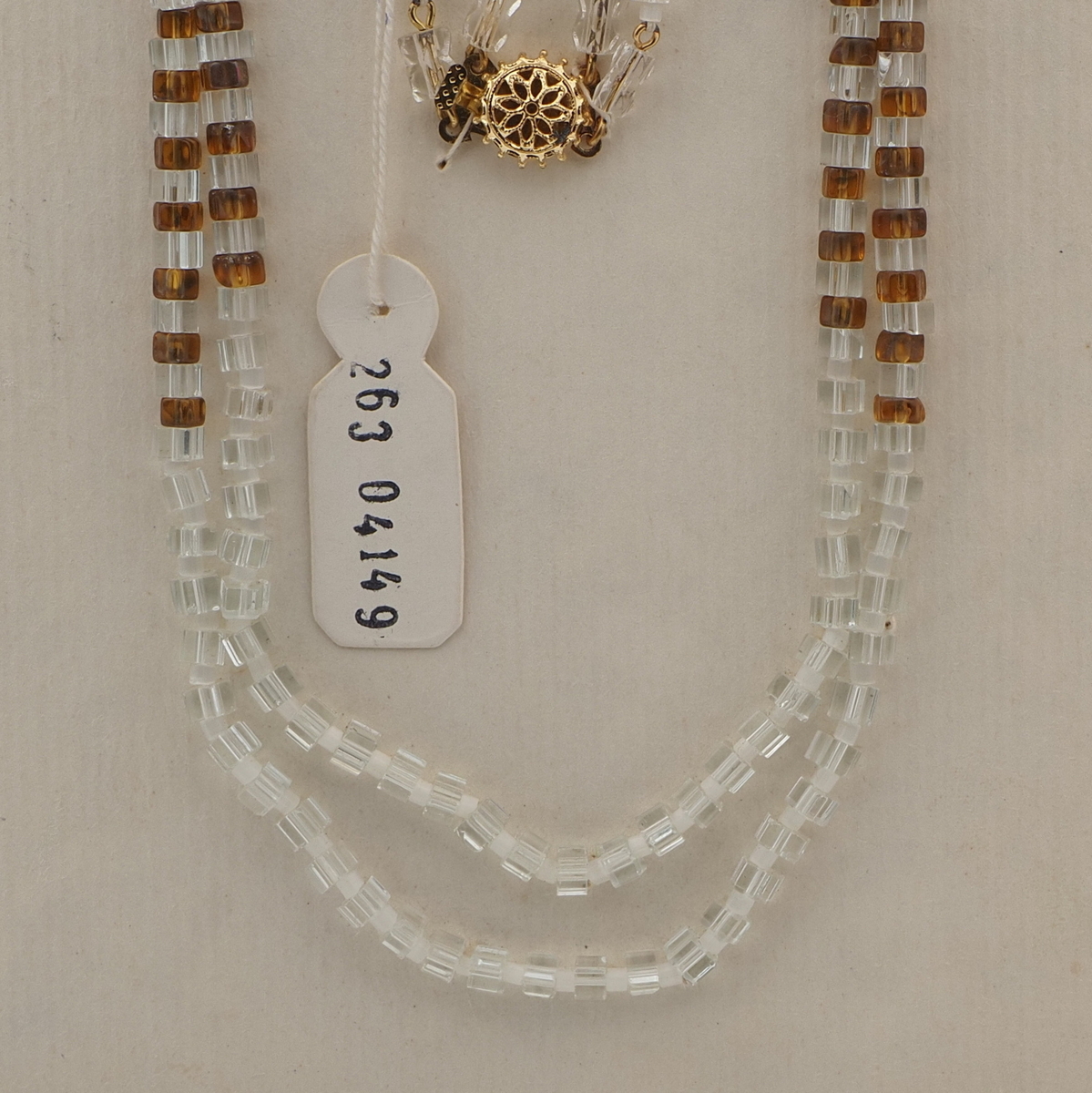 Vintage Czech 2 strand necklace clear topaz vitrail glass beads 