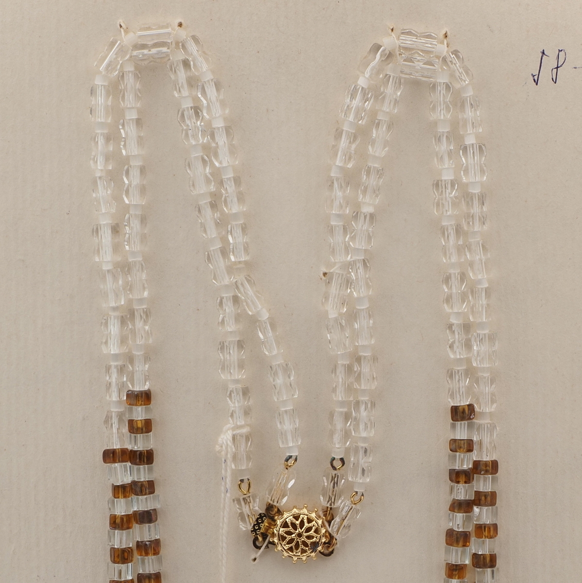Vintage Czech 2 strand necklace clear topaz vitrail glass beads 