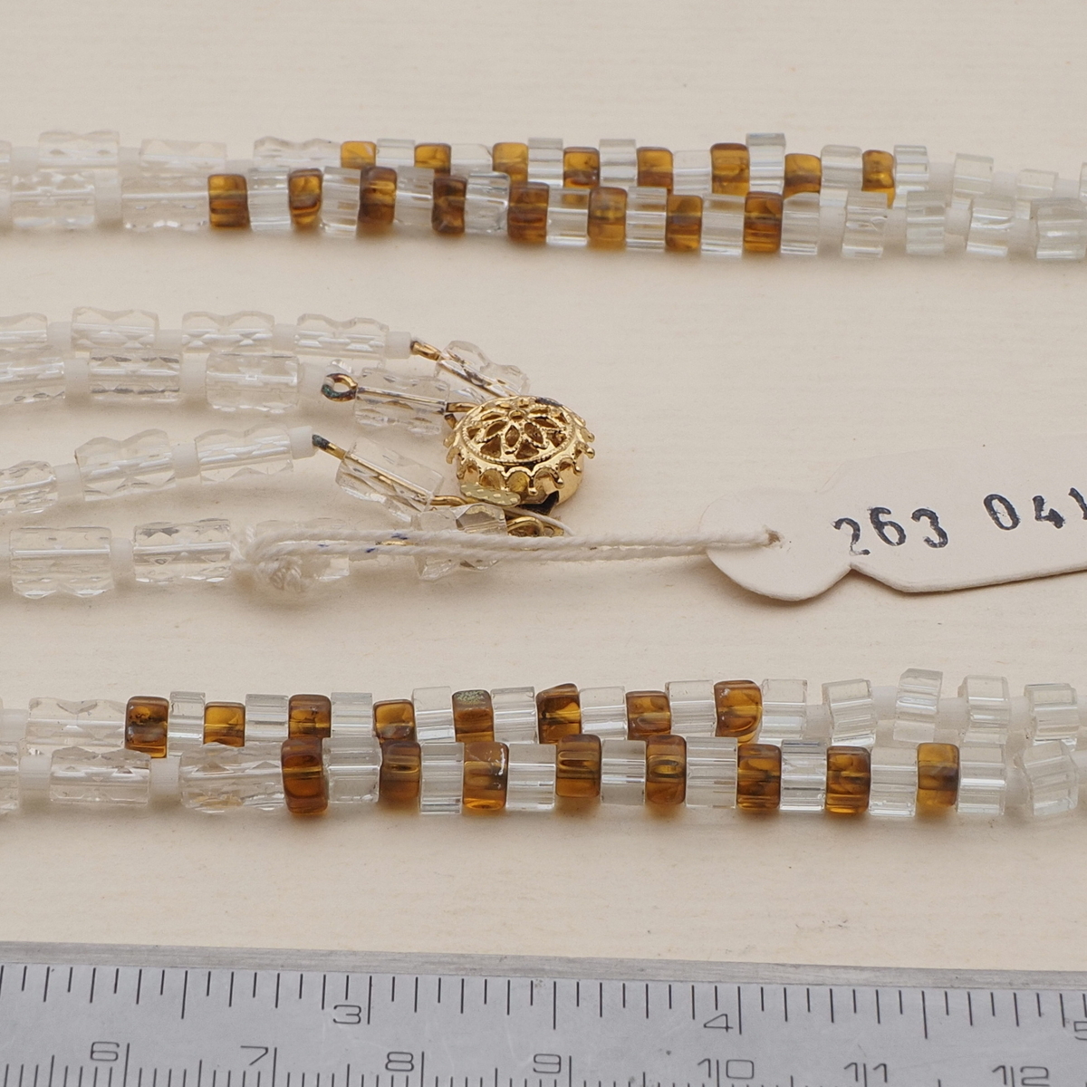 Vintage Czech 2 strand necklace clear topaz vitrail glass beads 