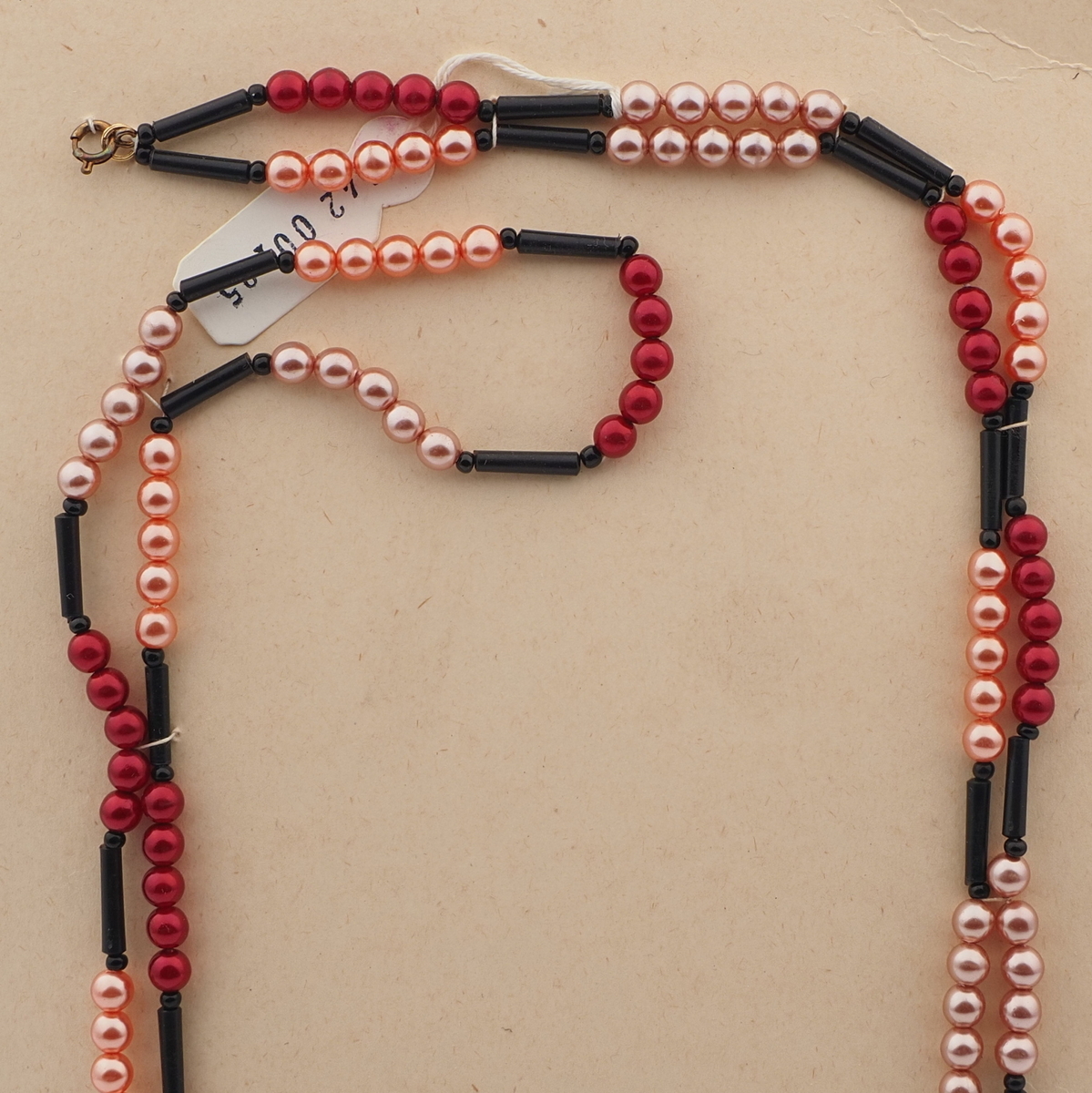 Vintage Czech necklace pearl red black glass beads 