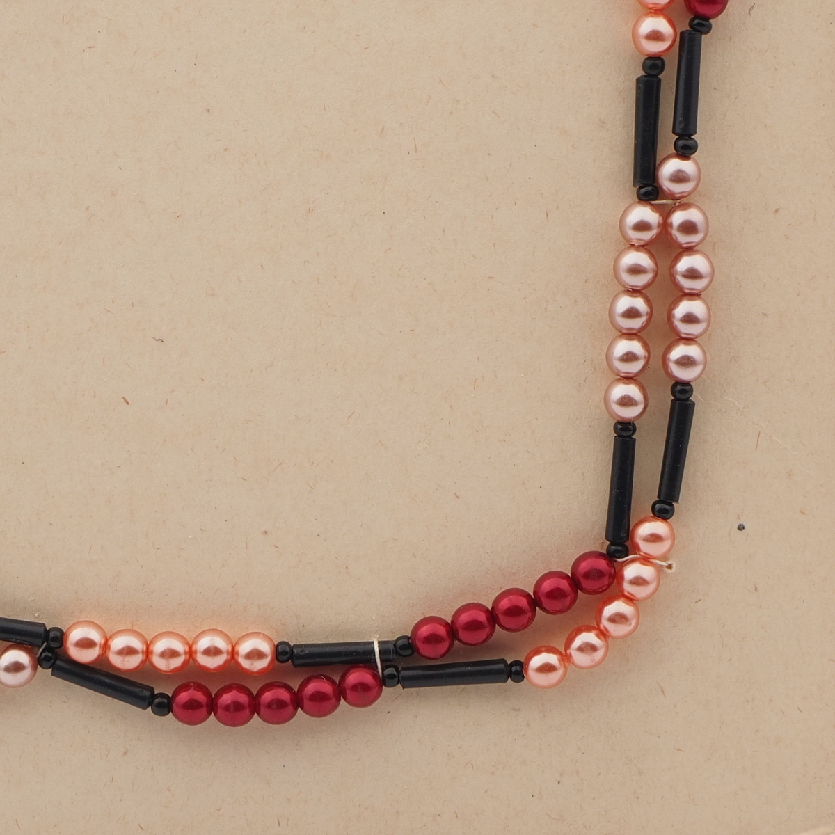 Vintage Czech necklace pearl red black glass beads 
