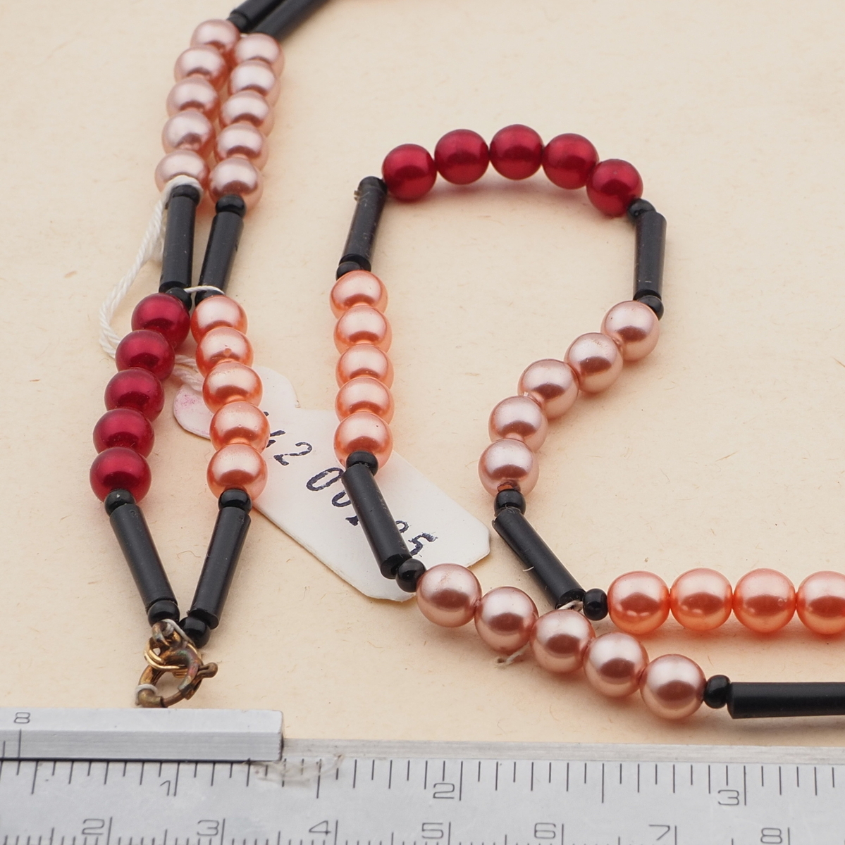 Vintage Czech necklace pearl red black glass beads 