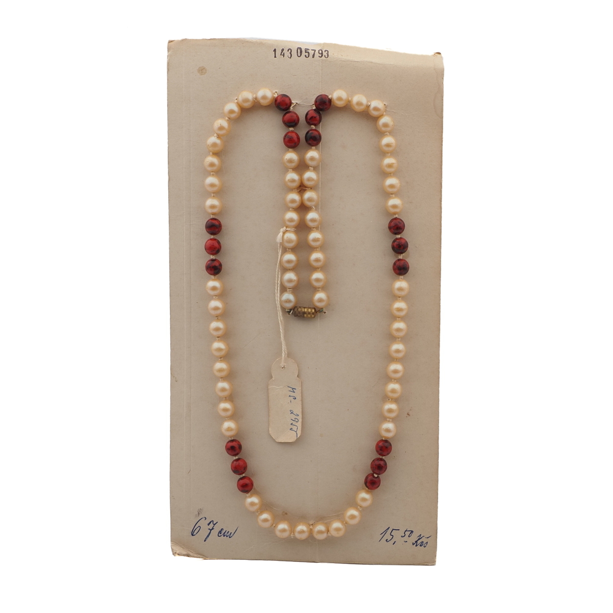 Vintage Czech knotted necklace pearl brown marble glass beads 