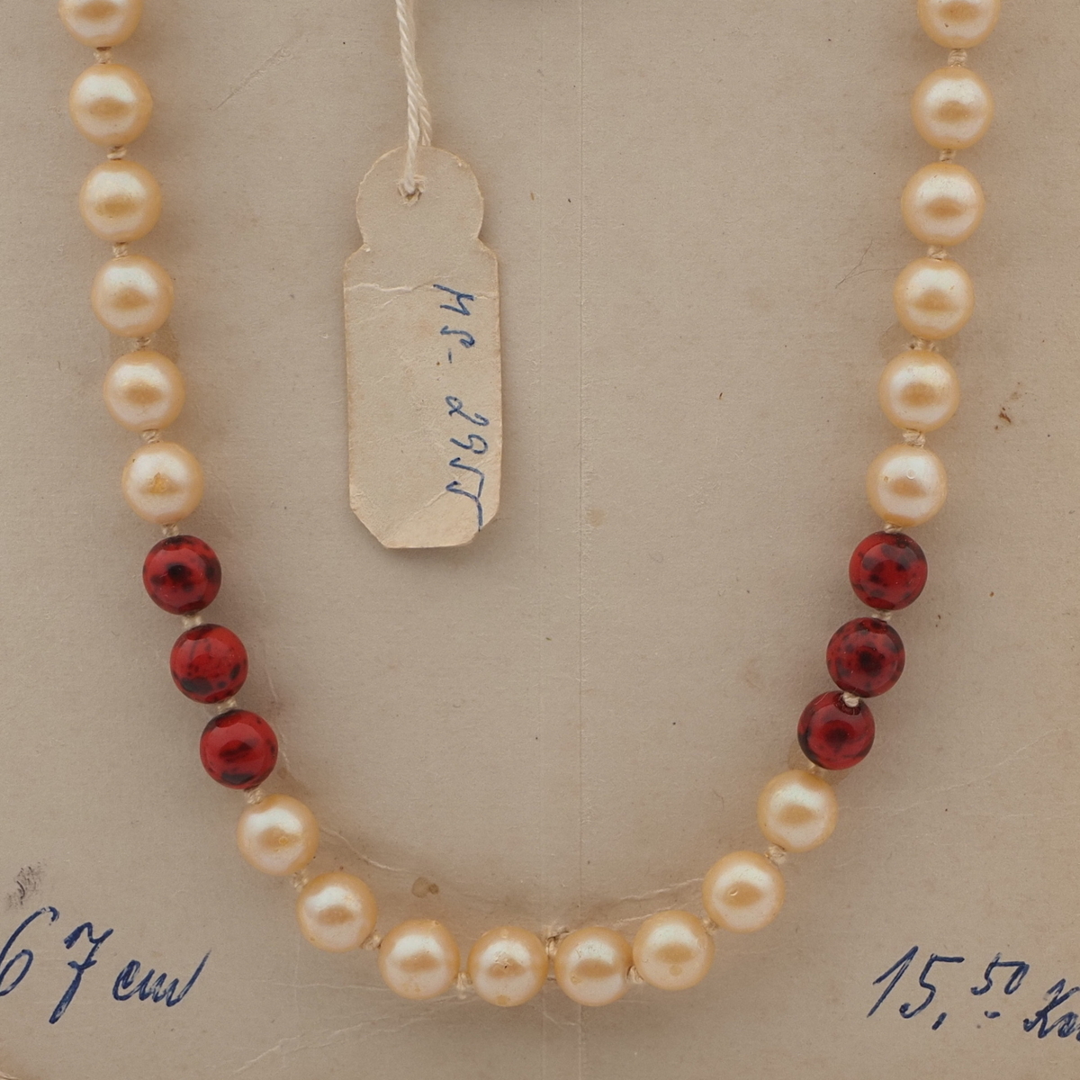 Vintage Czech knotted necklace pearl brown marble glass beads 