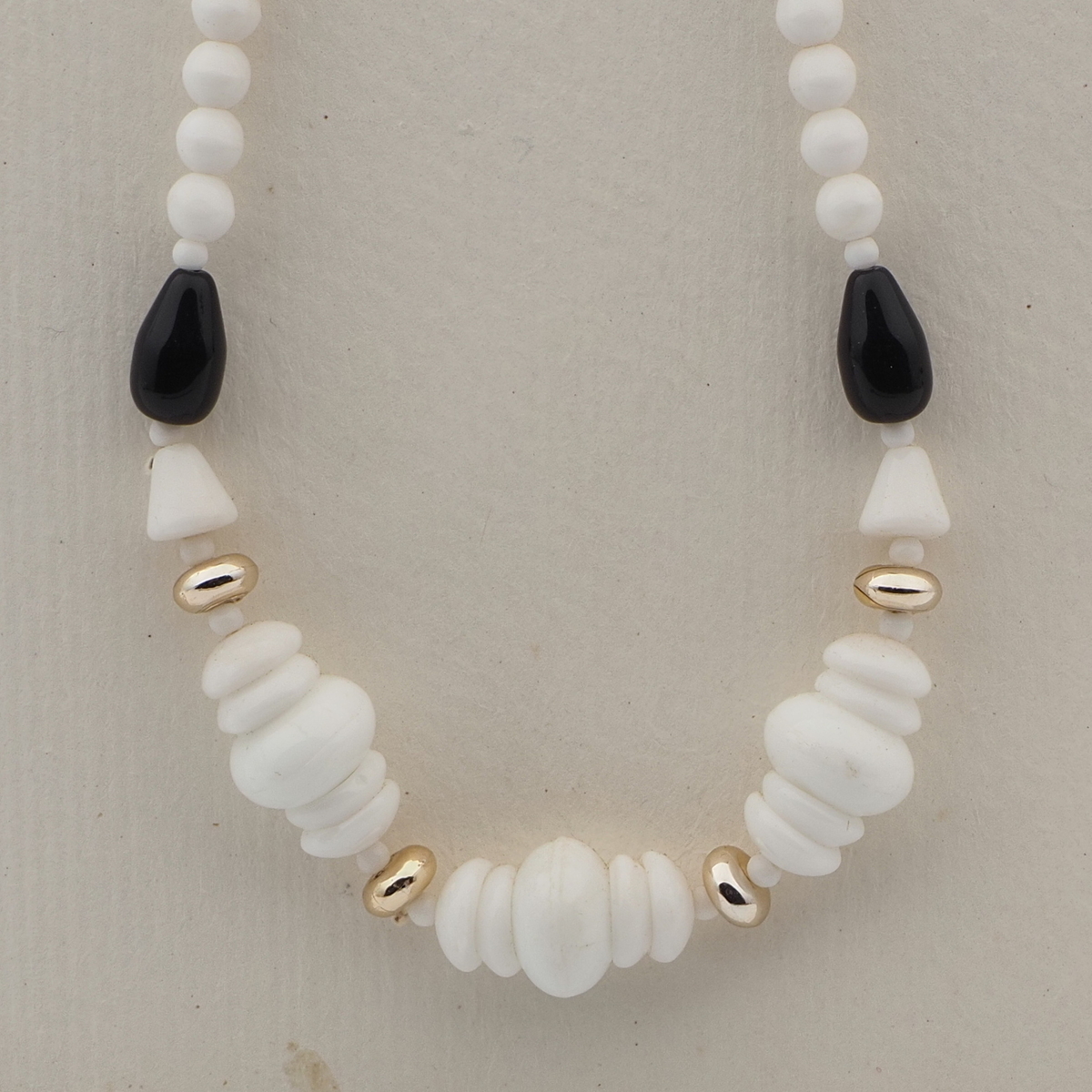 Vintage Czech necklace black white glass beads