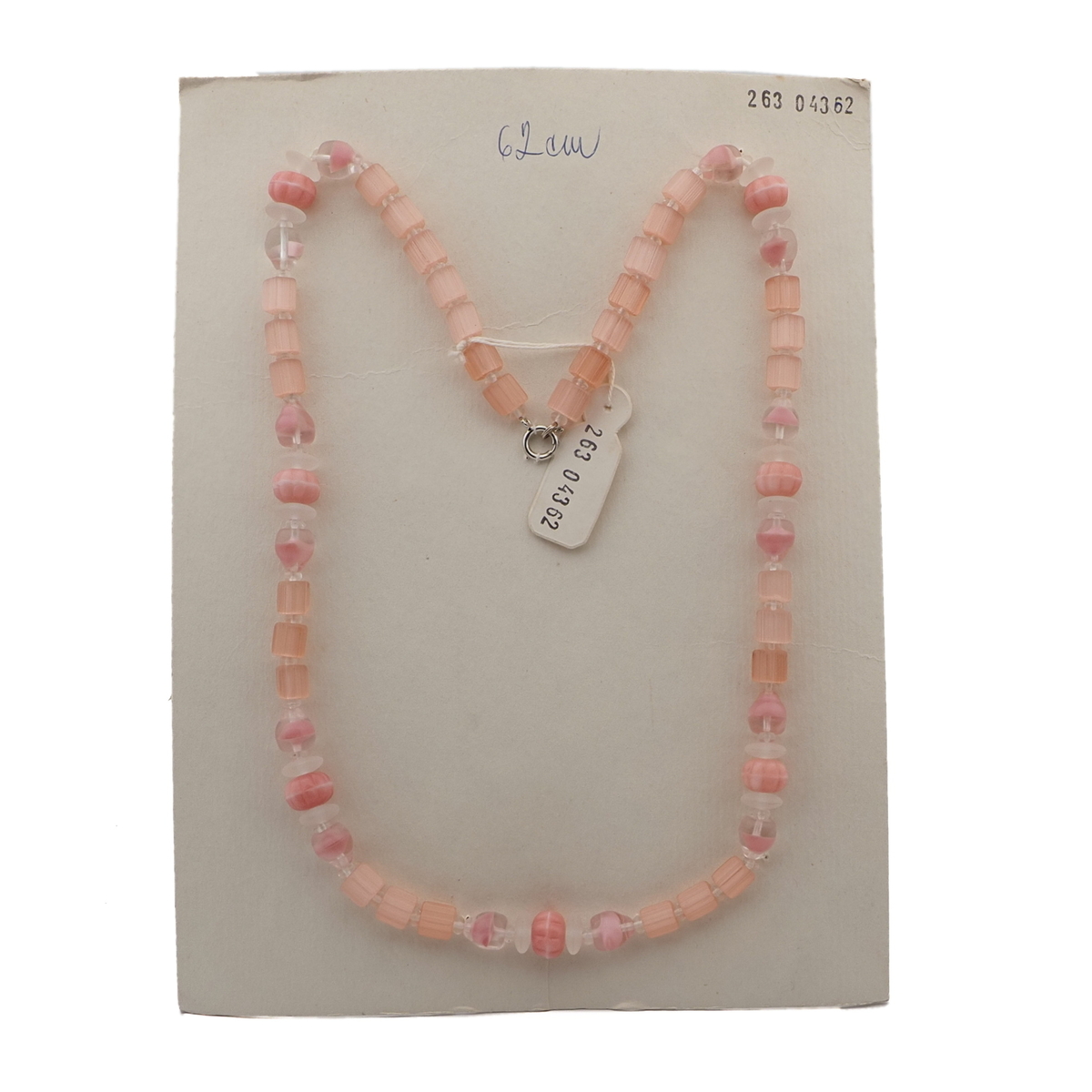 Vintage Czech necklace pink satin atlas bicolor melon glass beads 
