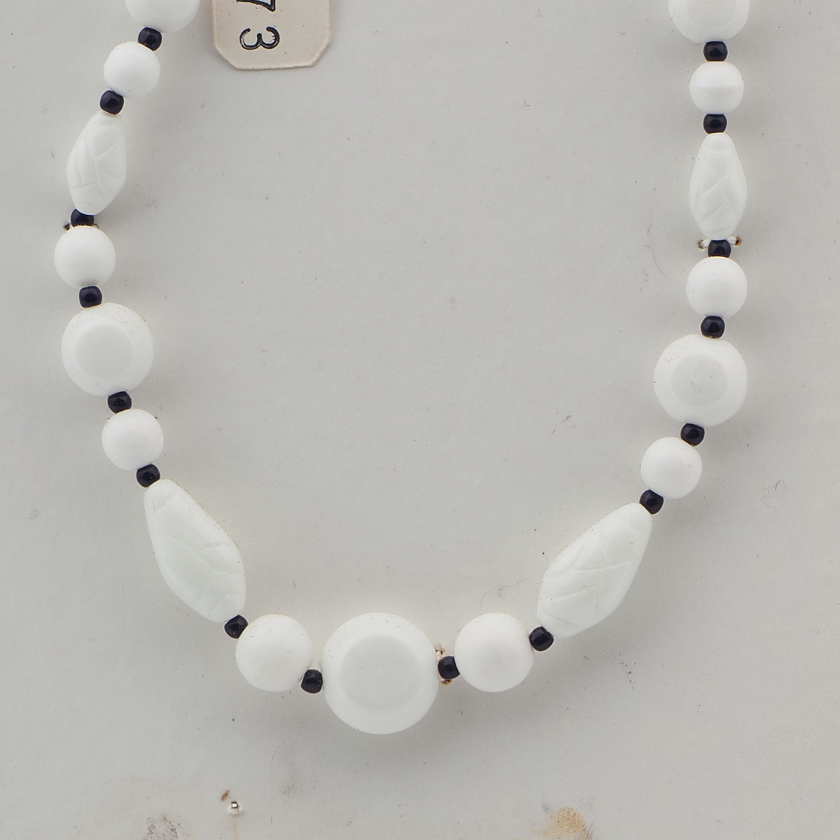 Vintage Czech necklace white oval round glass beads 