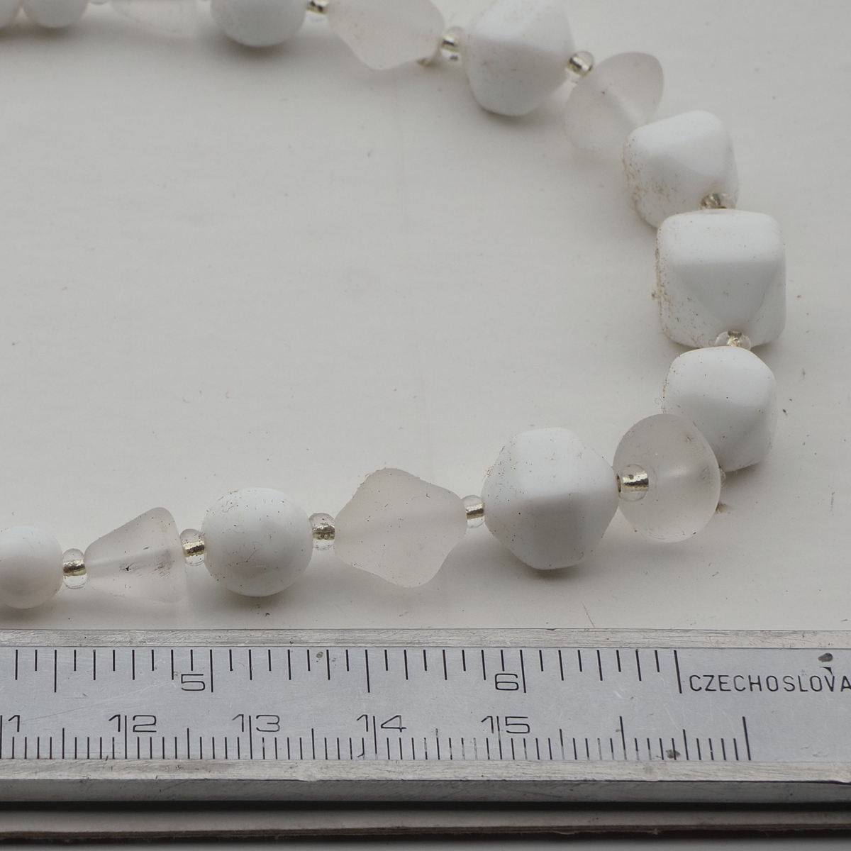 Vintage Czech necklace white frost glass beads 
