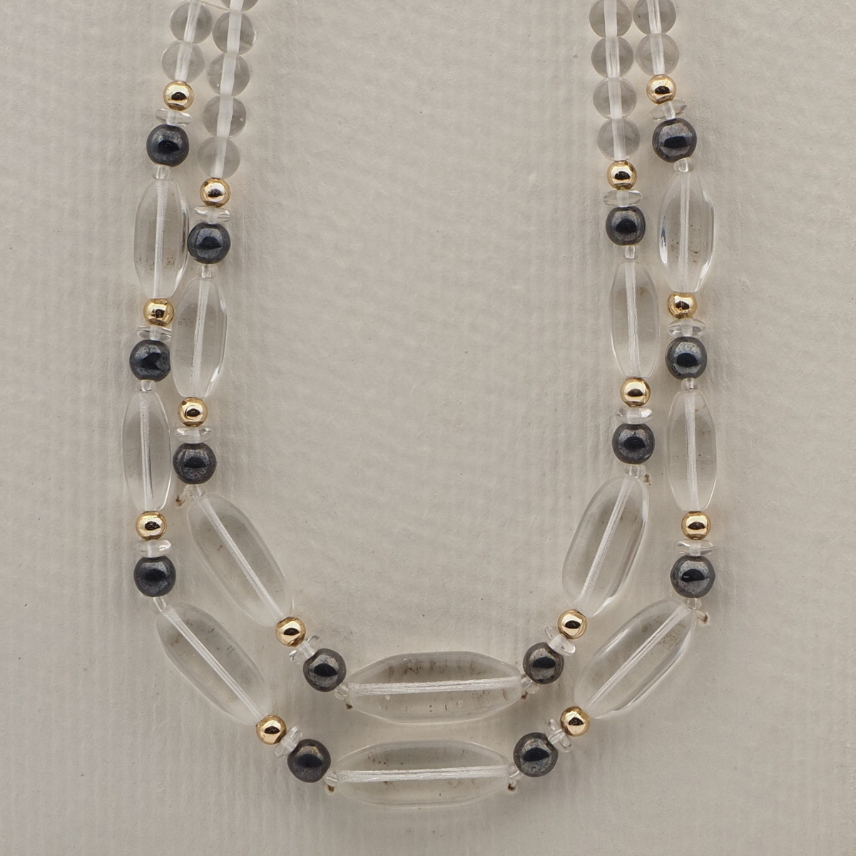 Vintage Czech 2 strand necklace clear hematite glass beads