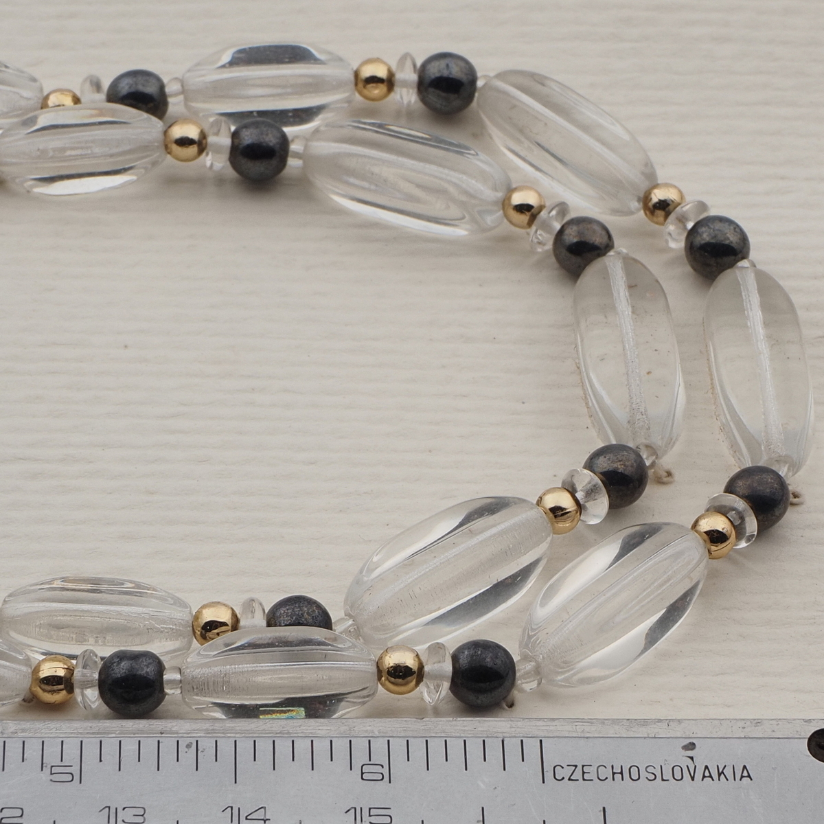 Vintage Czech 2 strand necklace clear hematite glass beads