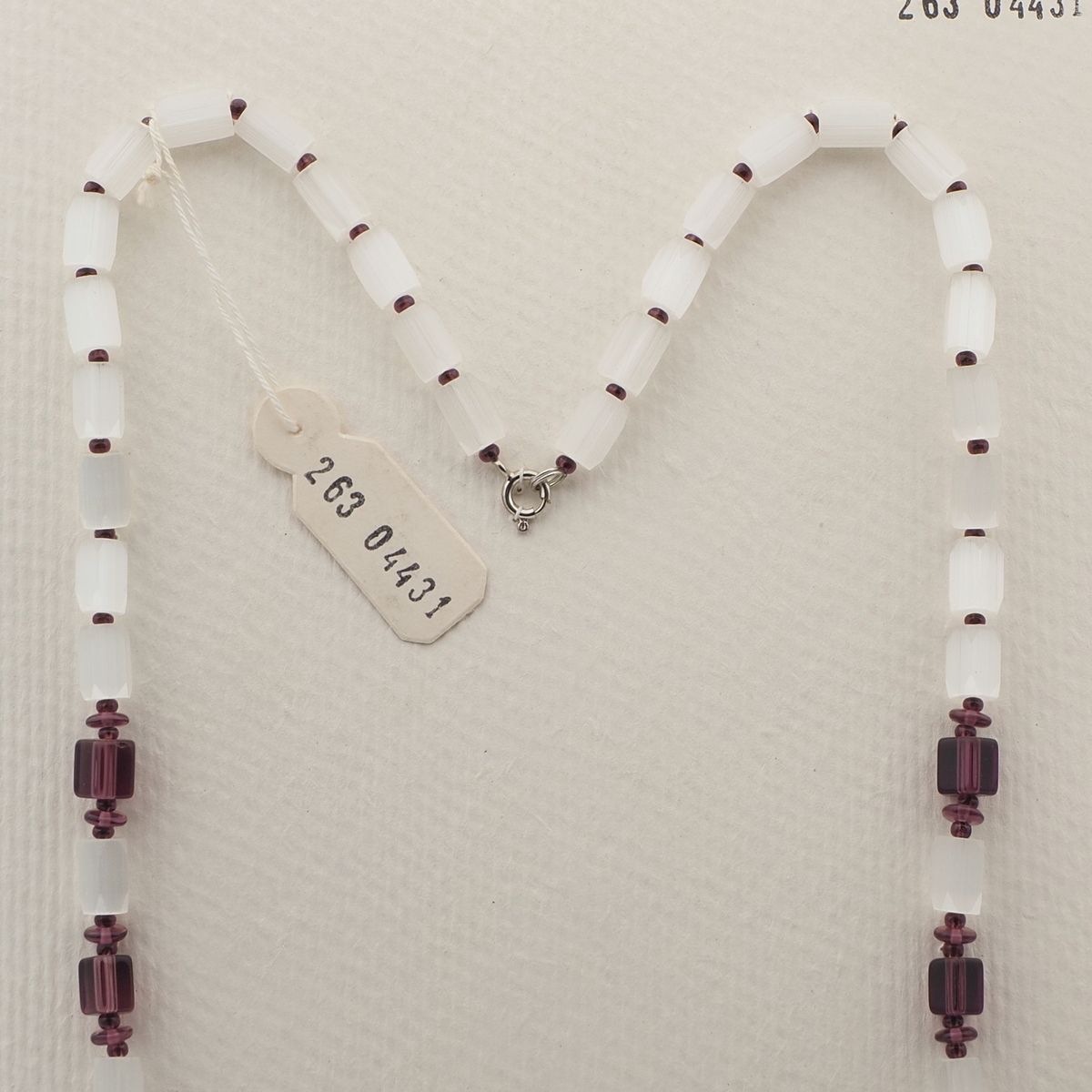 Vintage Czech necklace satin atlas purple glass beads