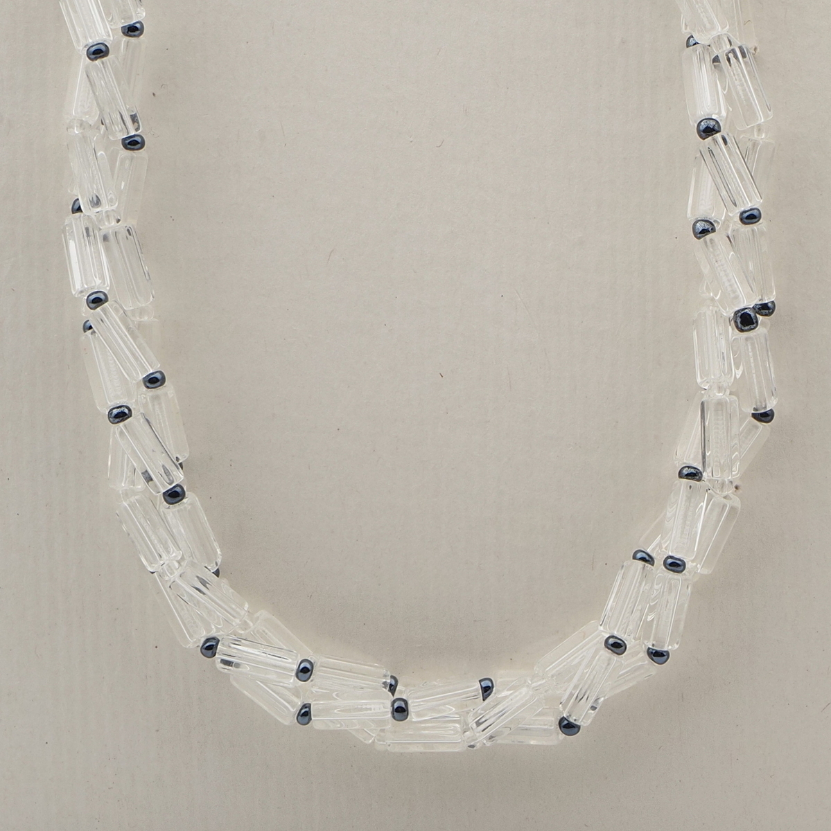 Vintage Czech 3 strand necklace clear hematite glass beads