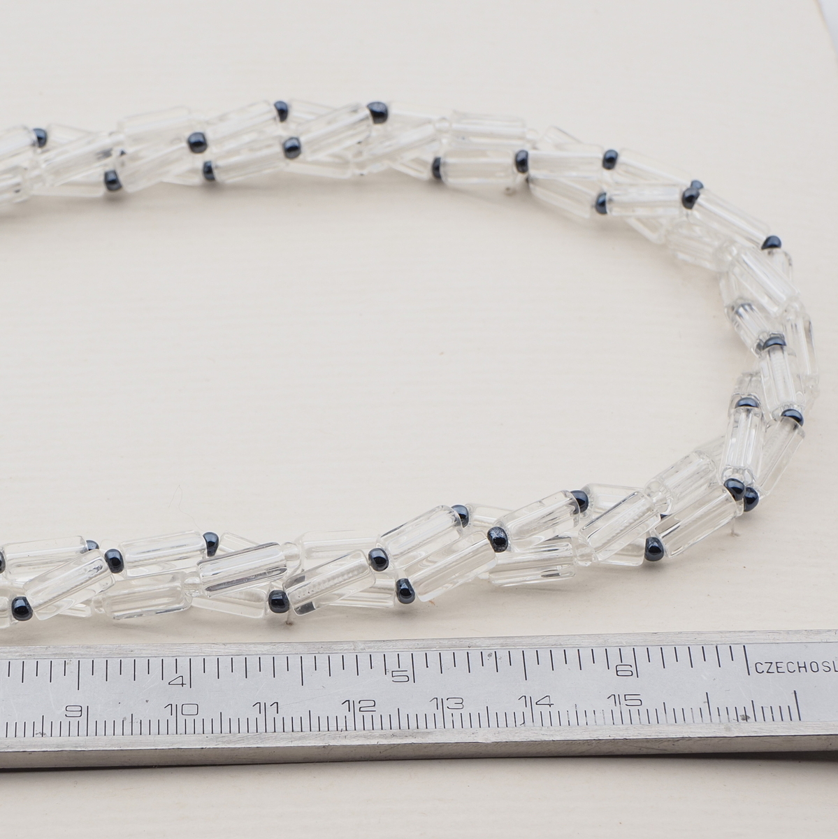 Vintage Czech 3 strand necklace clear hematite glass beads