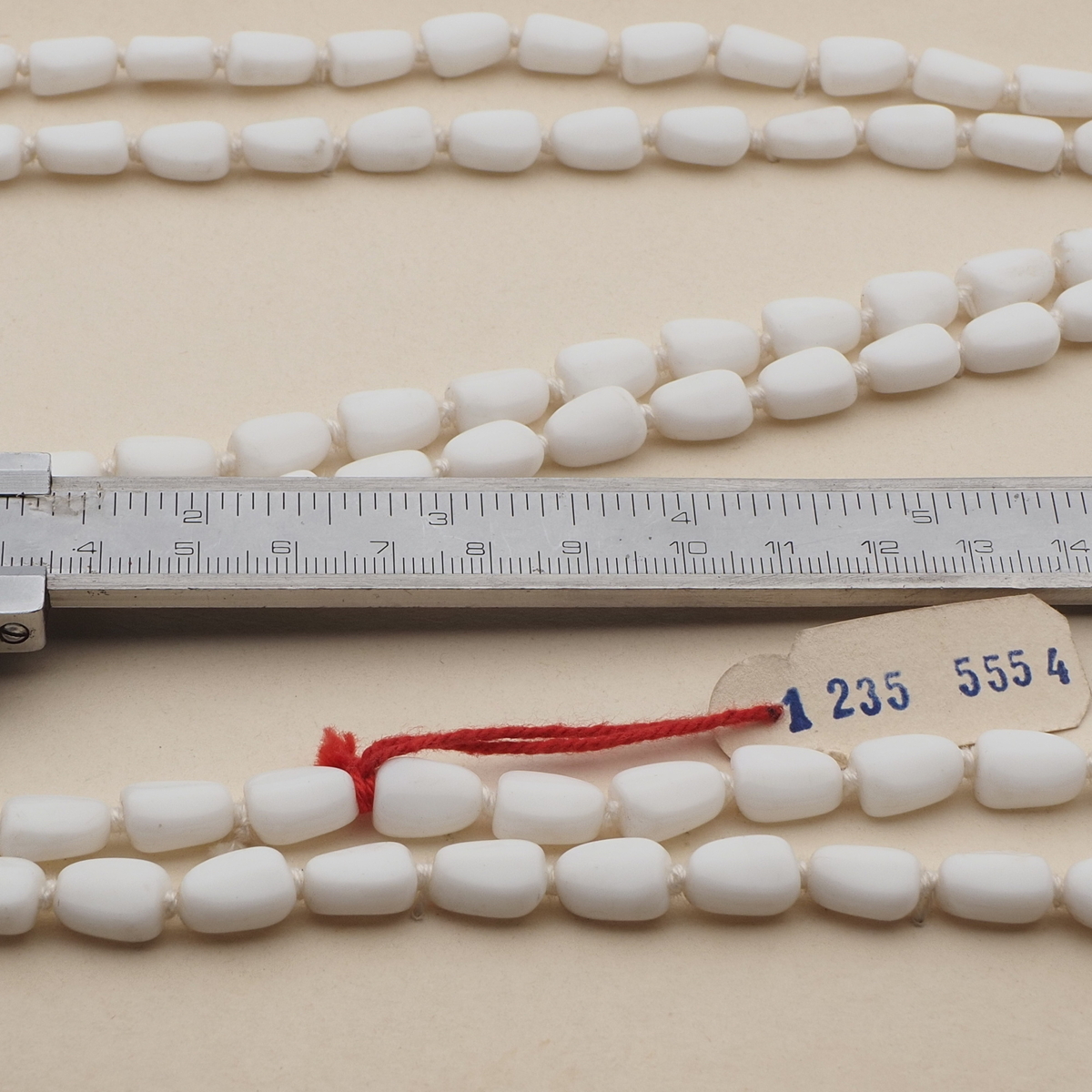 Long Vintage Czech knotted necklace white glass beads 45"
