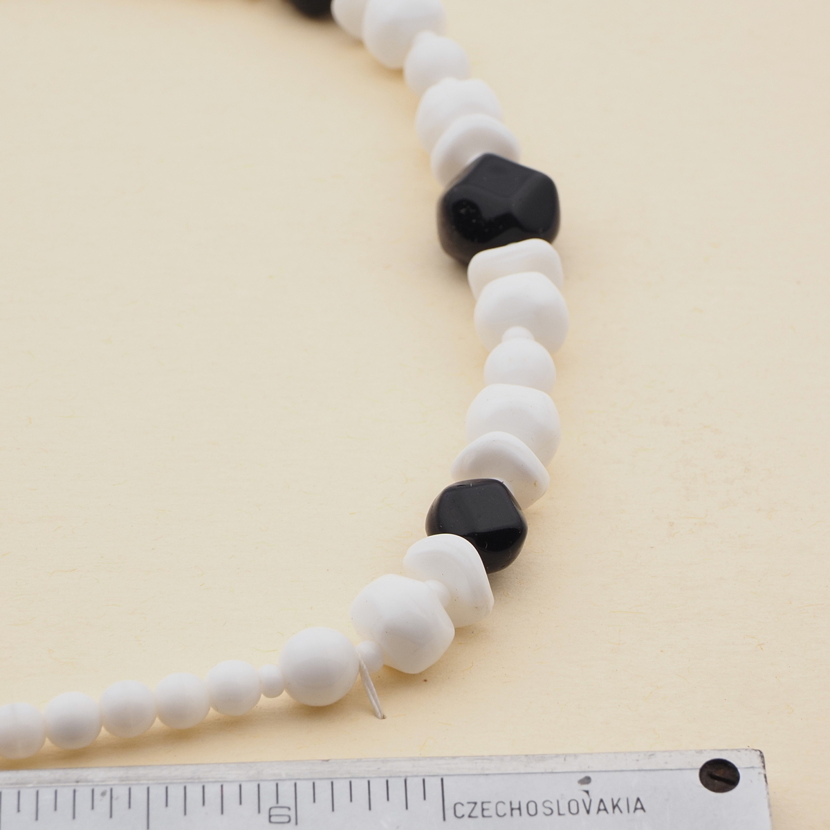 Vintage Czech necklace black white glass beads 
