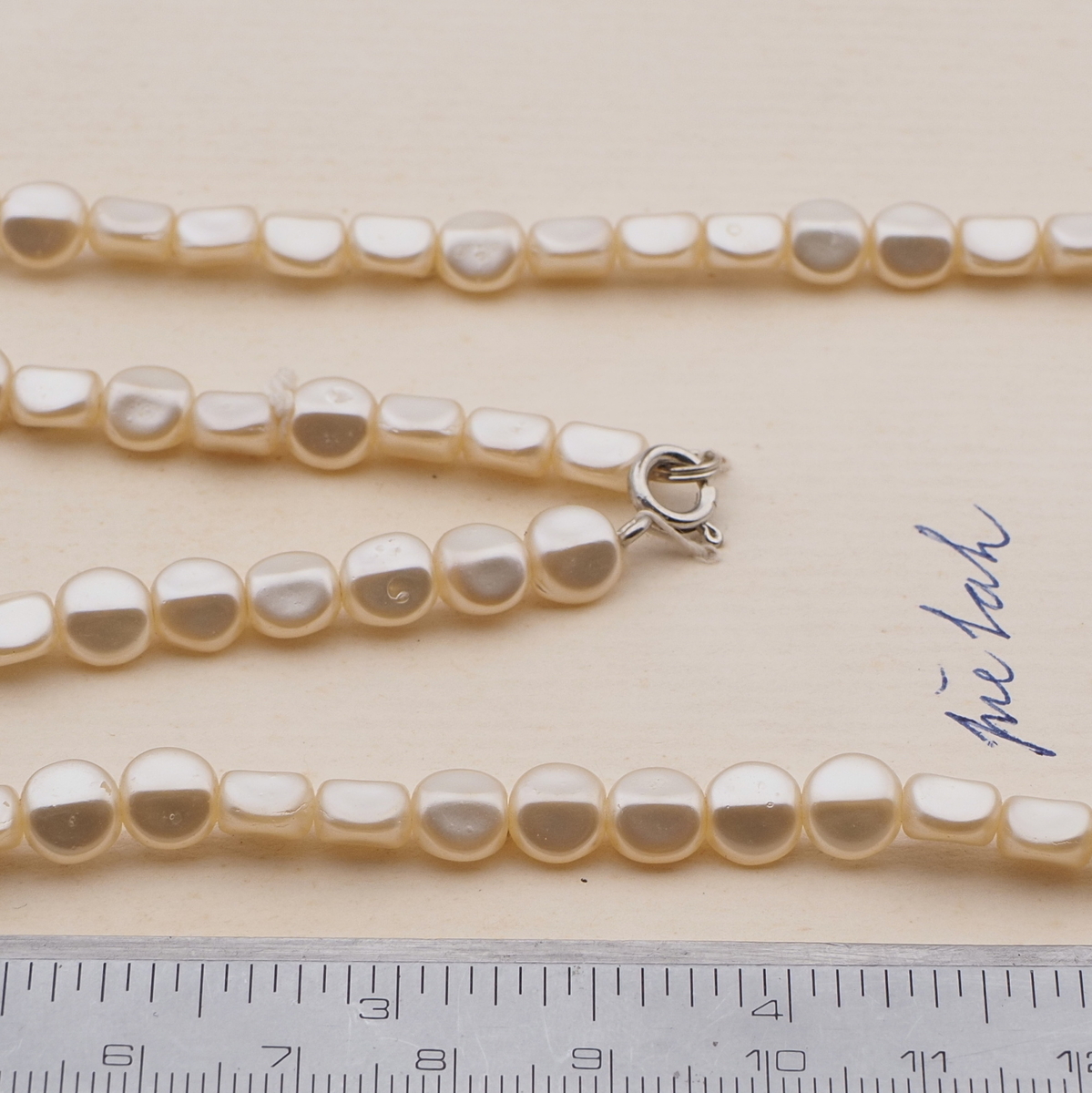 Vintage Czech necklace pearl oval glass beads 21"