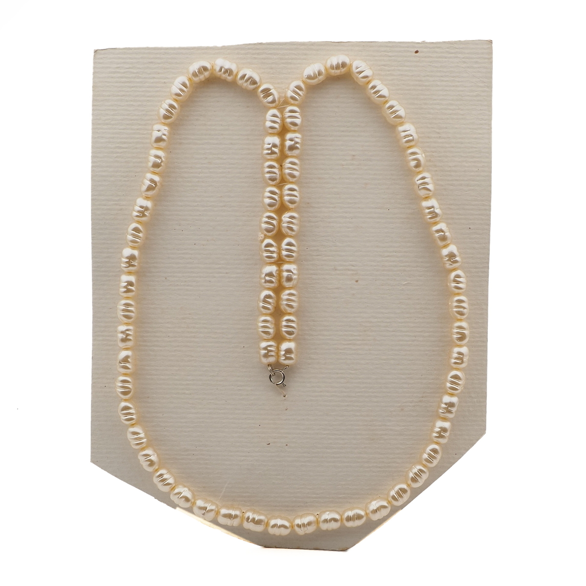 Vintage Czech necklace pearl oval ribbed glass beads