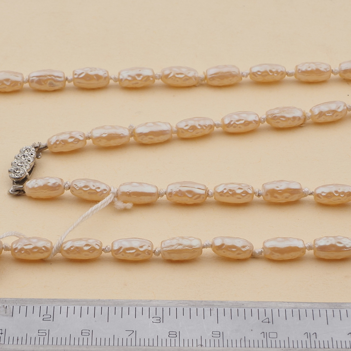 Vintage Czech knotted necklace pearl oval dimple glass beads 