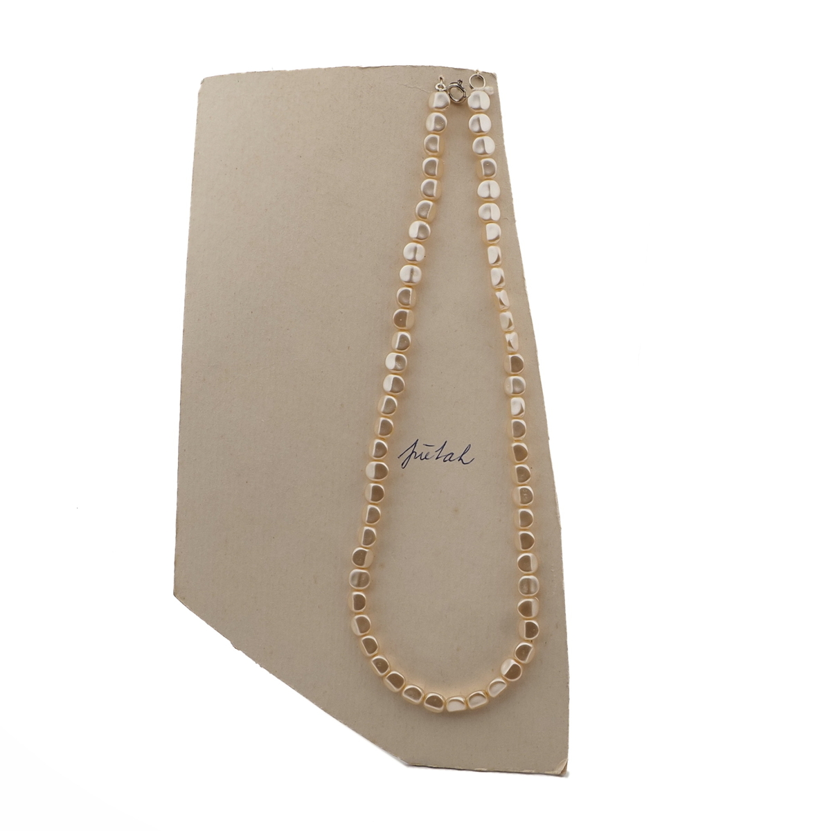 Vintage Czech necklace pearl oval glass beads 16"