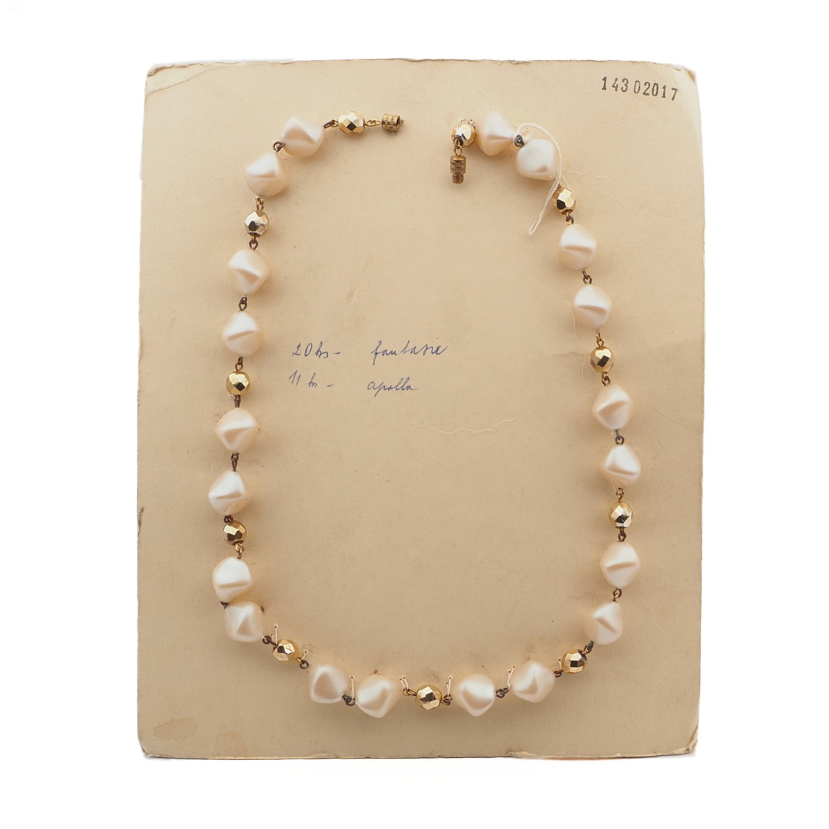 Vintage Czech link necklace pearl nugget gold glass beads 