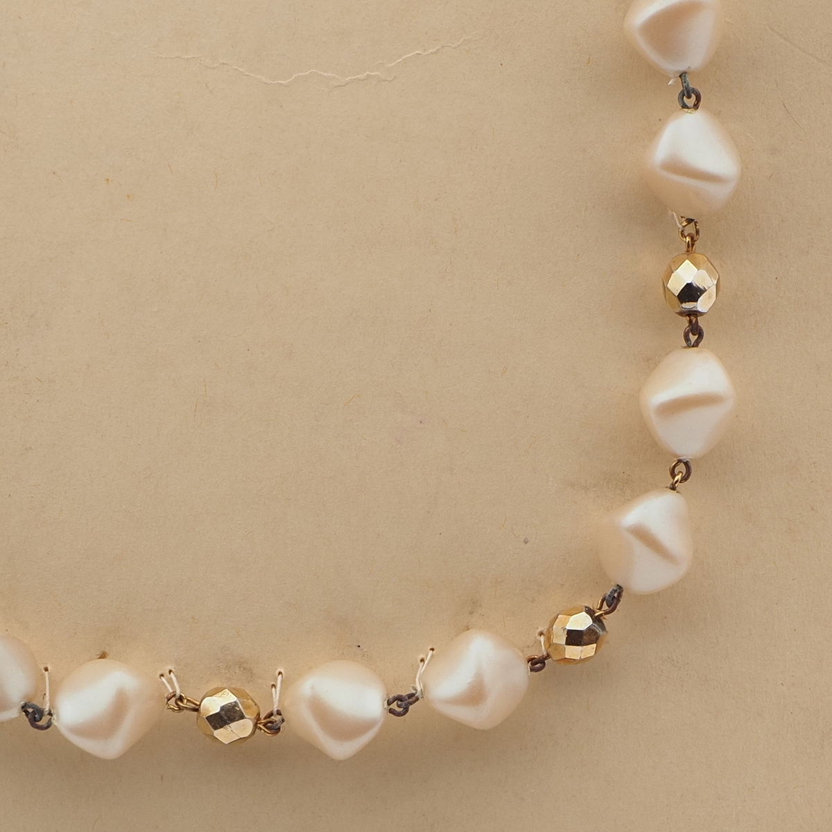 Vintage Czech link necklace pearl nugget gold glass beads 