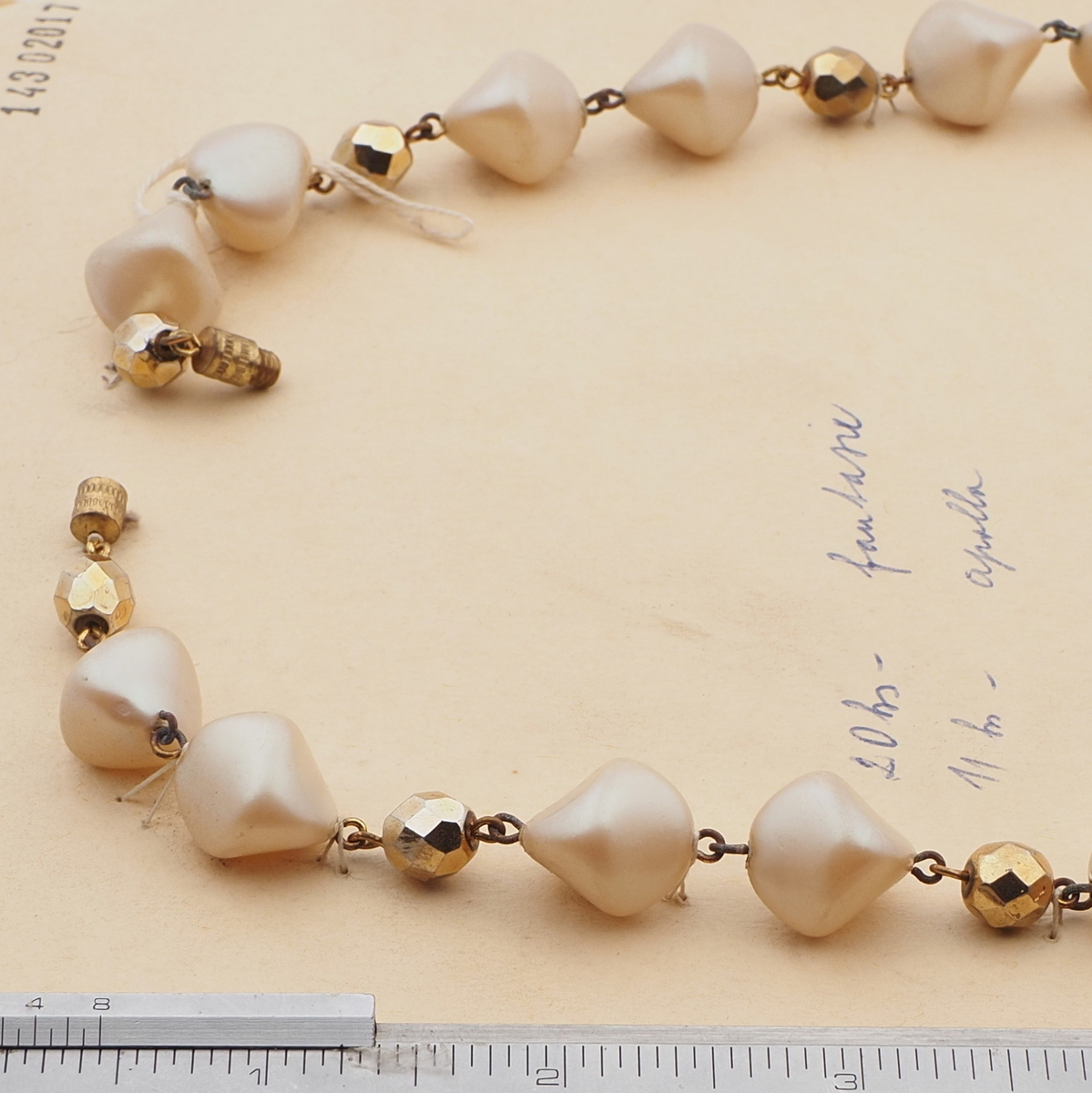 Vintage Czech link necklace pearl nugget gold glass beads 