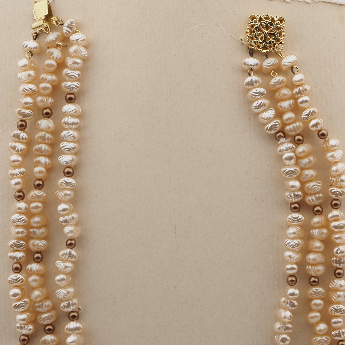 Vintage Czech 3 strand necklace pearl bronze glass beads 