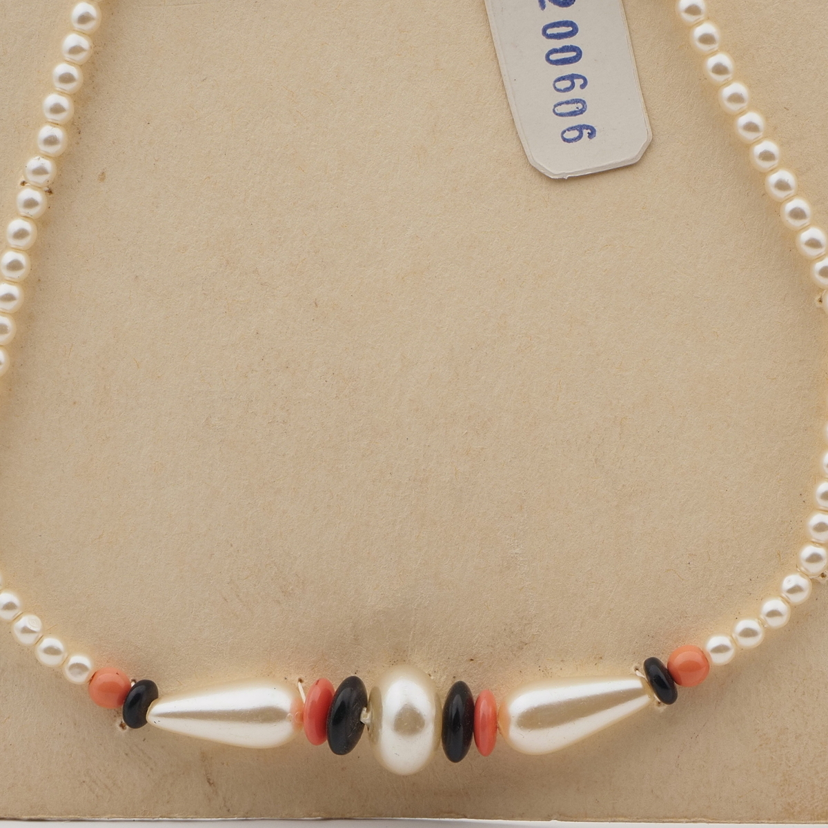 Vintage Czech necklace pearl black coral pink glass beads 