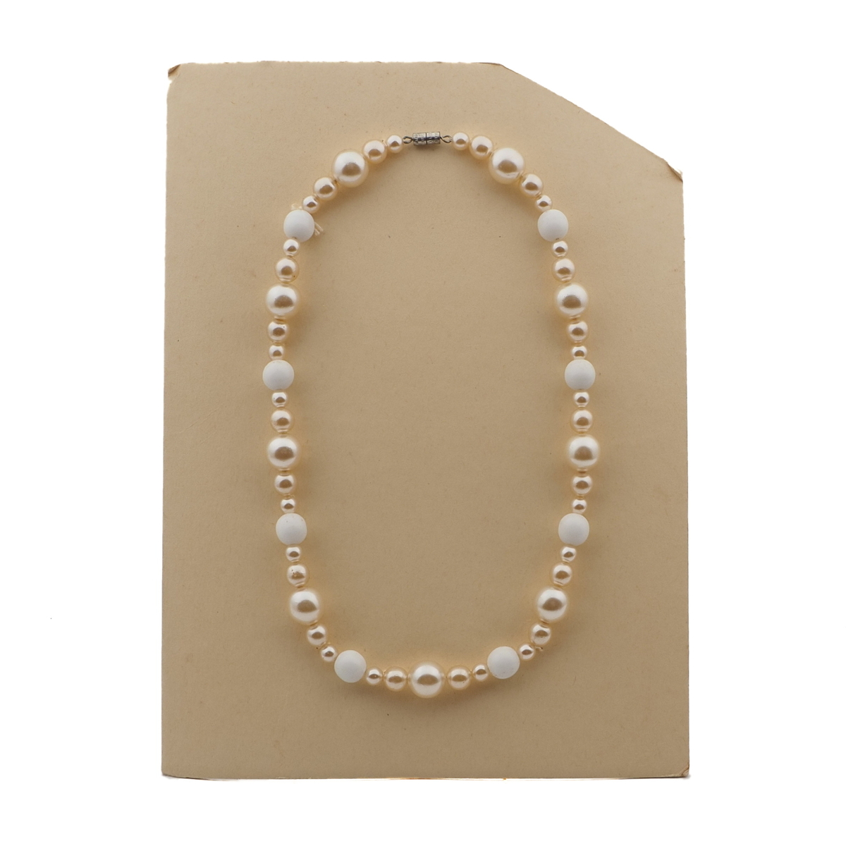 Vintage Czech necklace pearl white round glass beads 16"