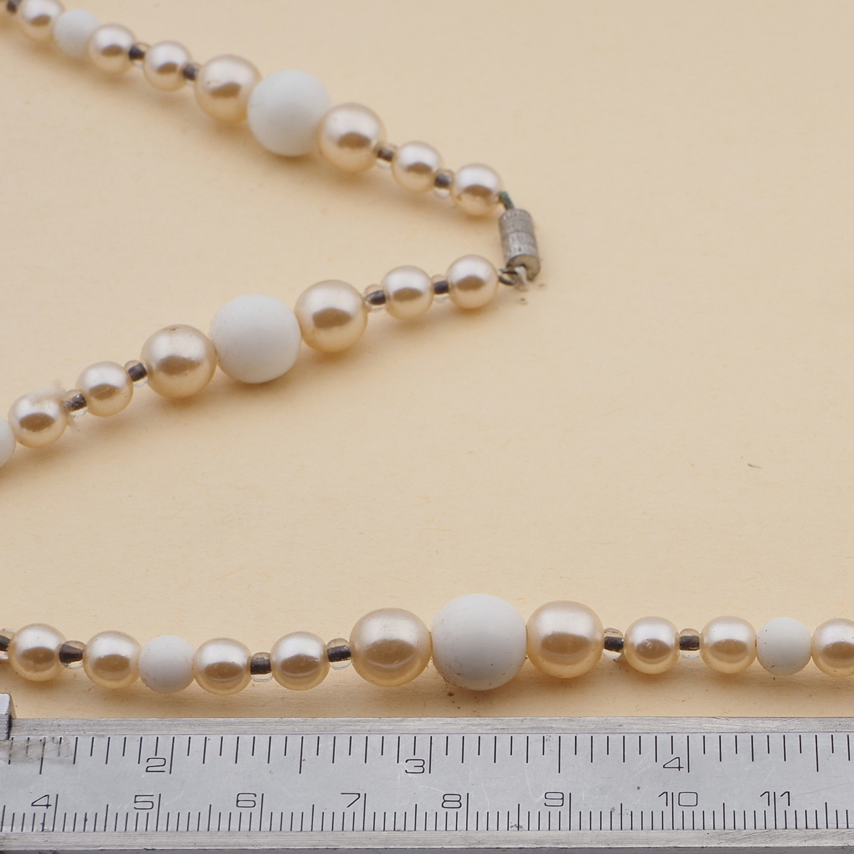 Vintage Czech necklace pearl white round glass beads 22"